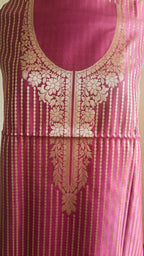 Premium Katan Silk Wine 3-Piece Suit with Golden Zari