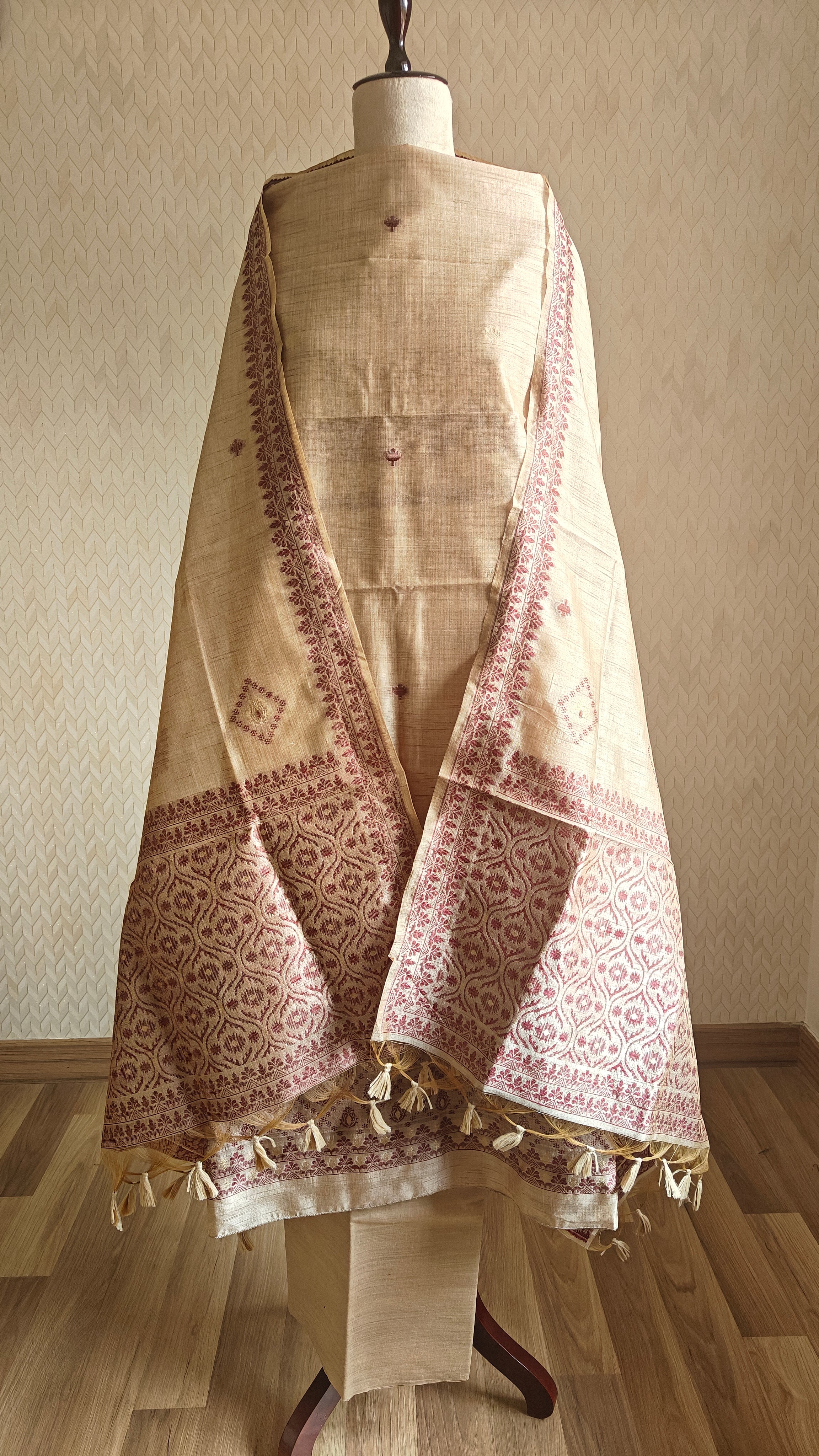 Khaadi Tussar Silk 3-Piece Suit with Red Thread Work