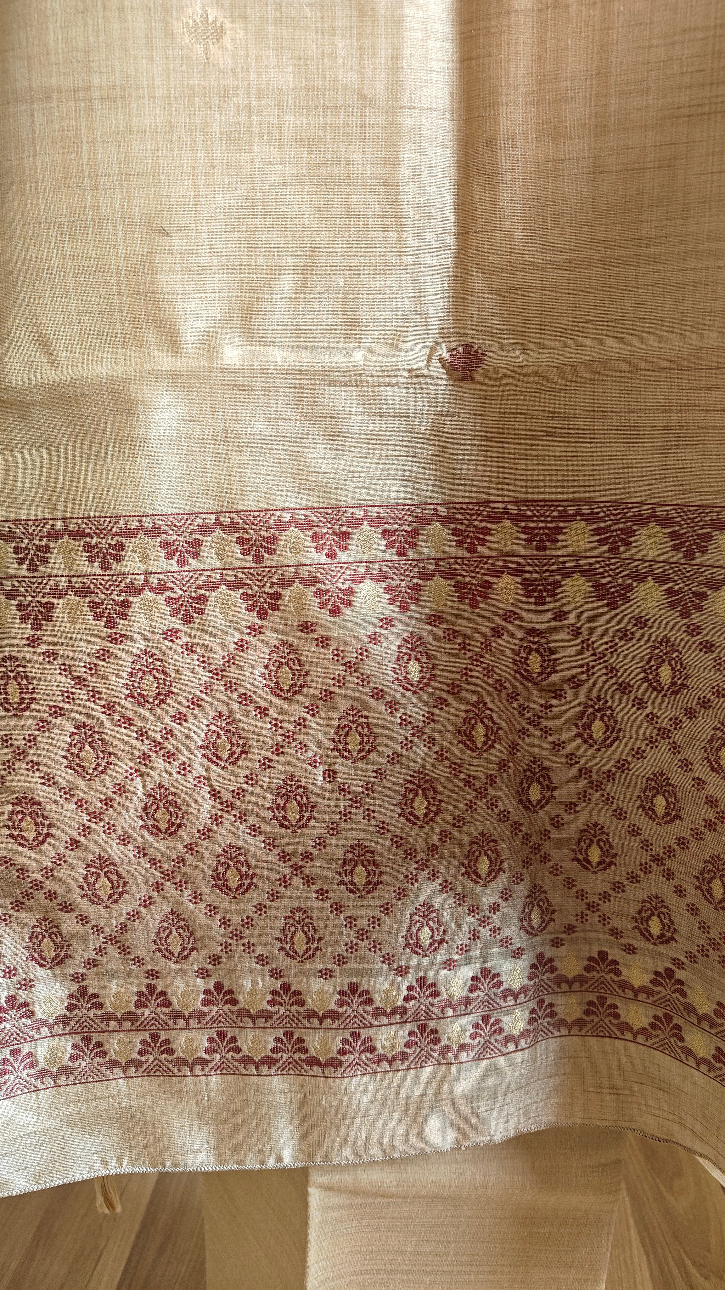 Khaadi Tussar Silk 3-Piece Suit with Red Thread Work