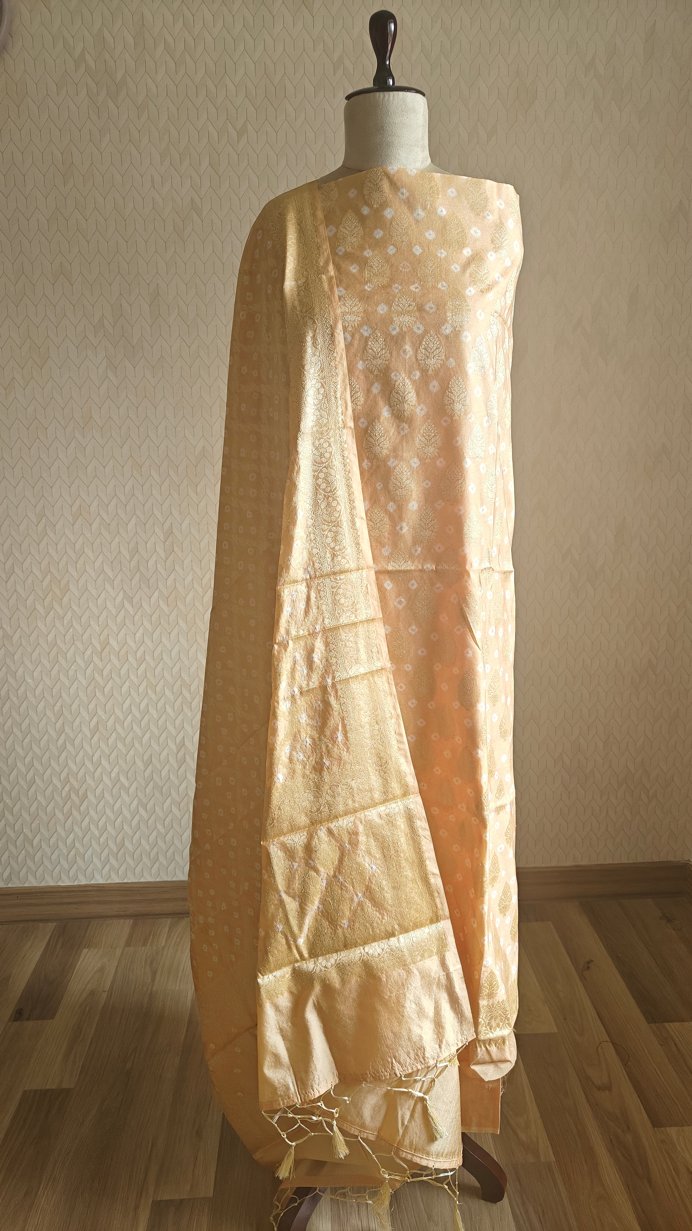 Yellow Premium silk 3-Piece Suit with Bandhej & Zari Booti and Banarasi Dupatta