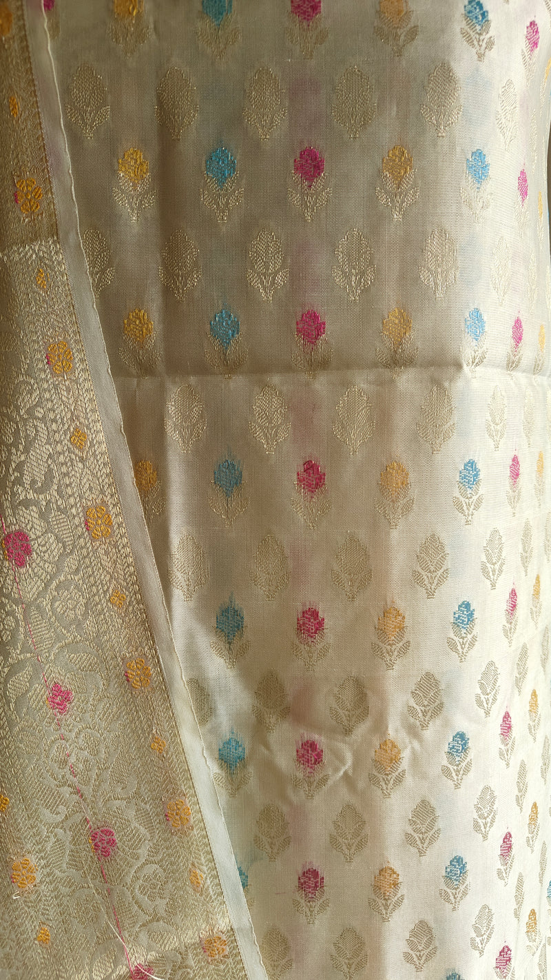 Mulmul Cotton White Booti Suit