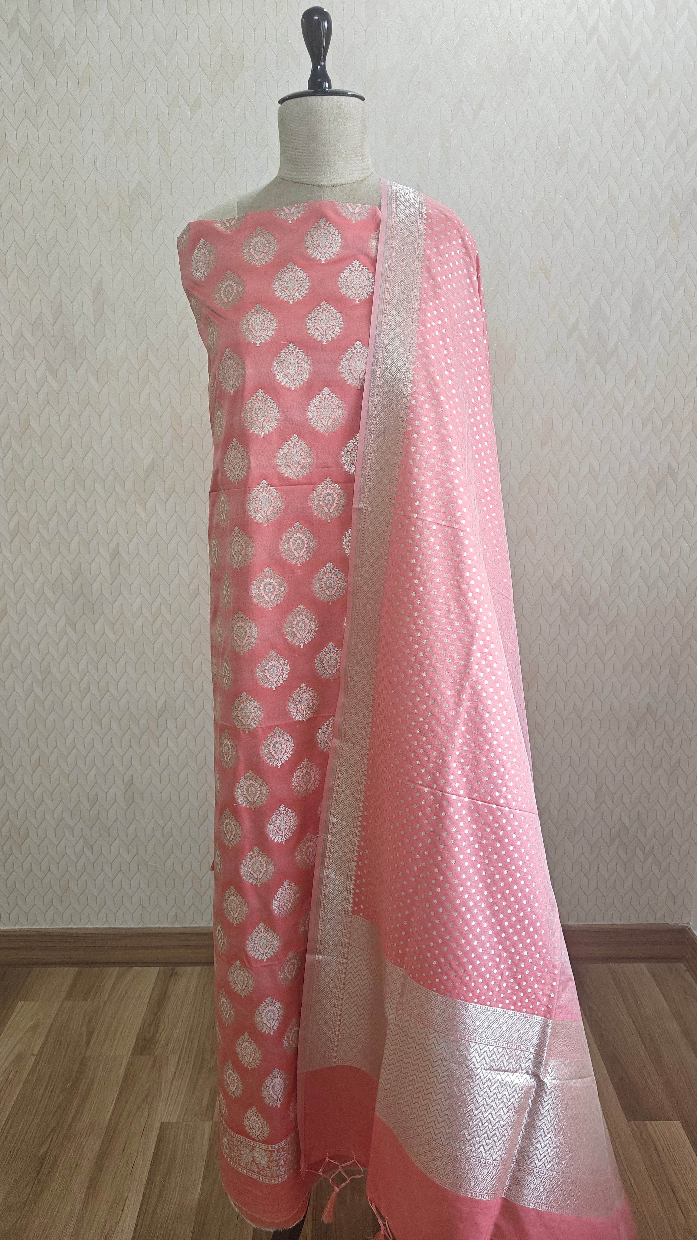 Pink Color Premium Silk 3-Piece Suit with Silver Zari & Heavy Dupatta