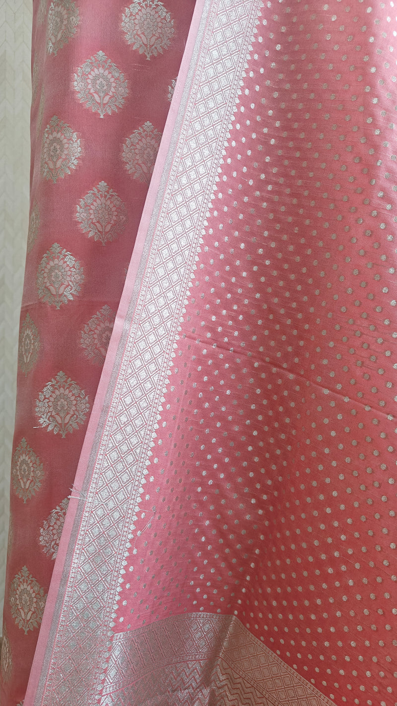 Pink Color Premium Silk 3-Piece Suit with Silver Zari & Heavy Dupatta