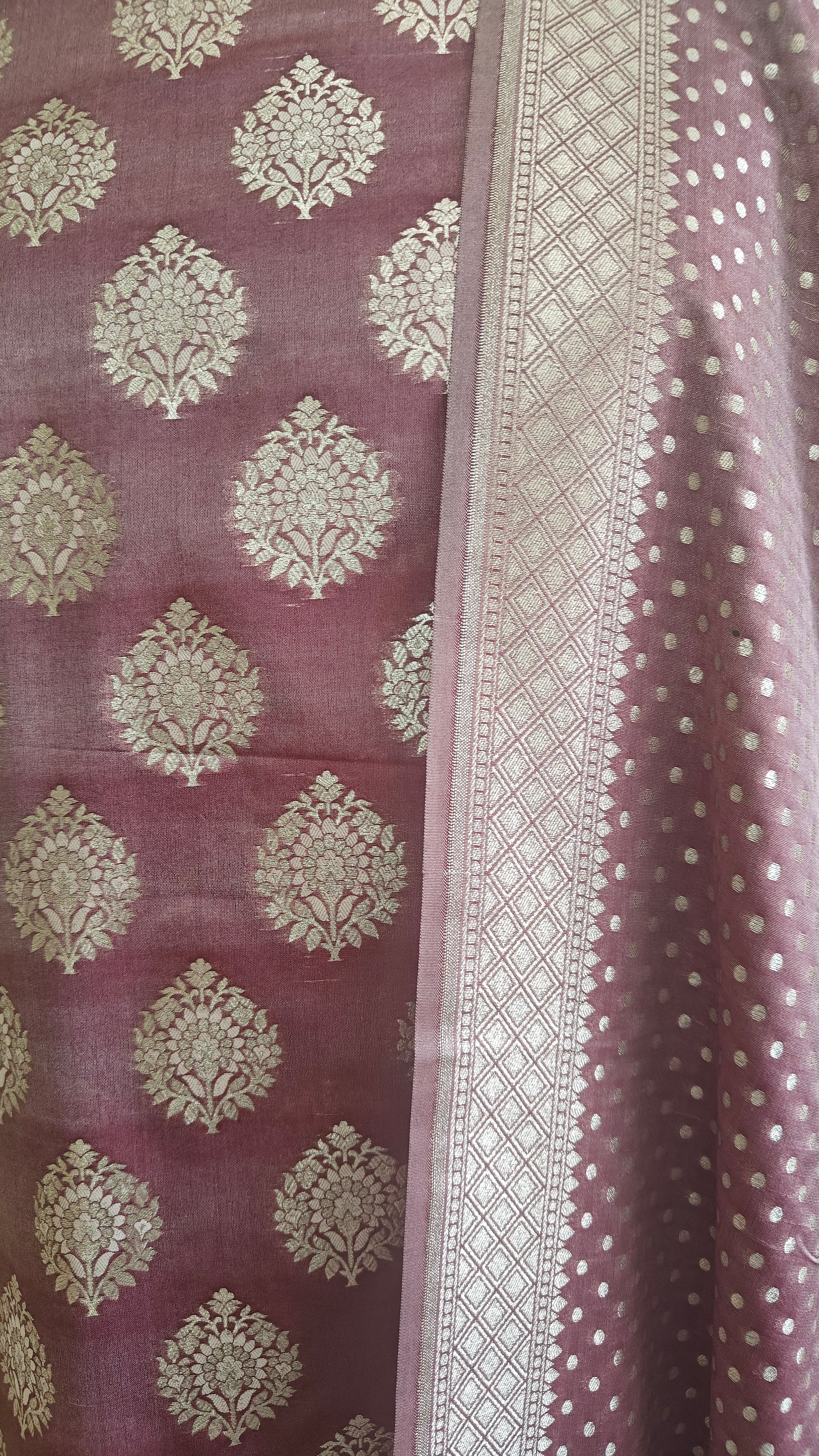 Wine Color Premium Silk 3-Piece Suit with Silver Zari & Heavy Dupatta