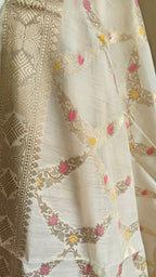 Pink Banarasi Suit with Ivory Contrast & Meenakari Jal Work Dupatta