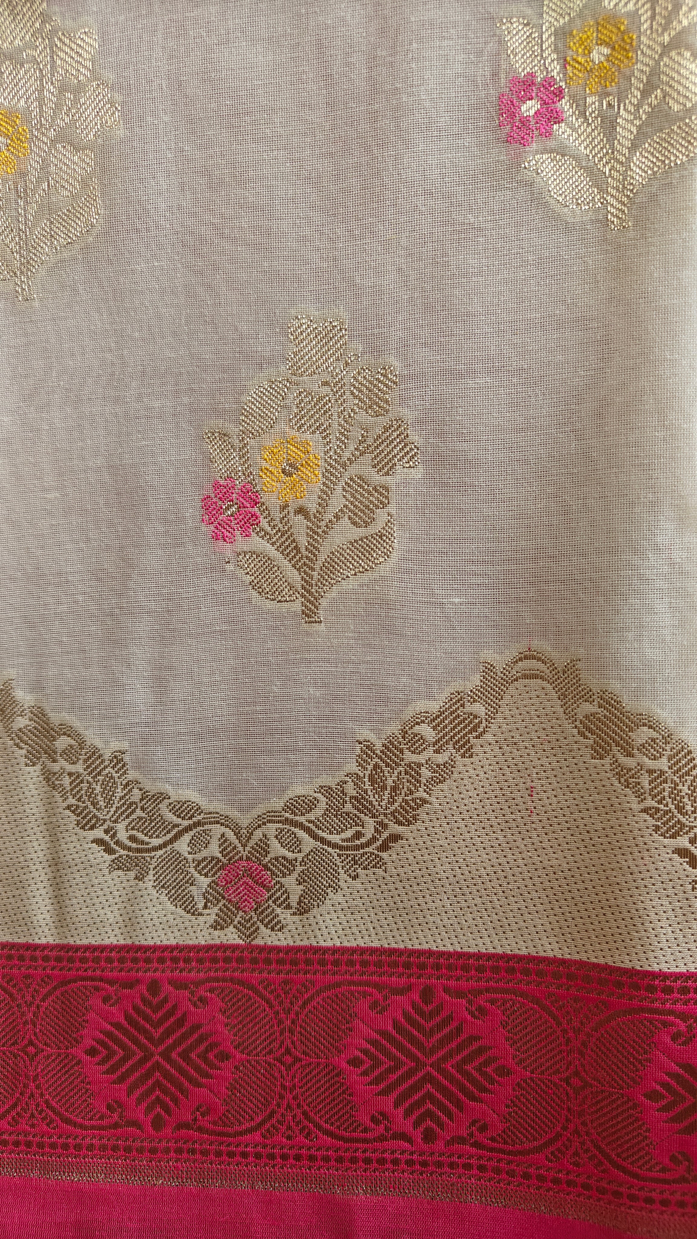 Pink Banarasi Suit with Ivory Contrast & Meenakari Jal Work Dupatta