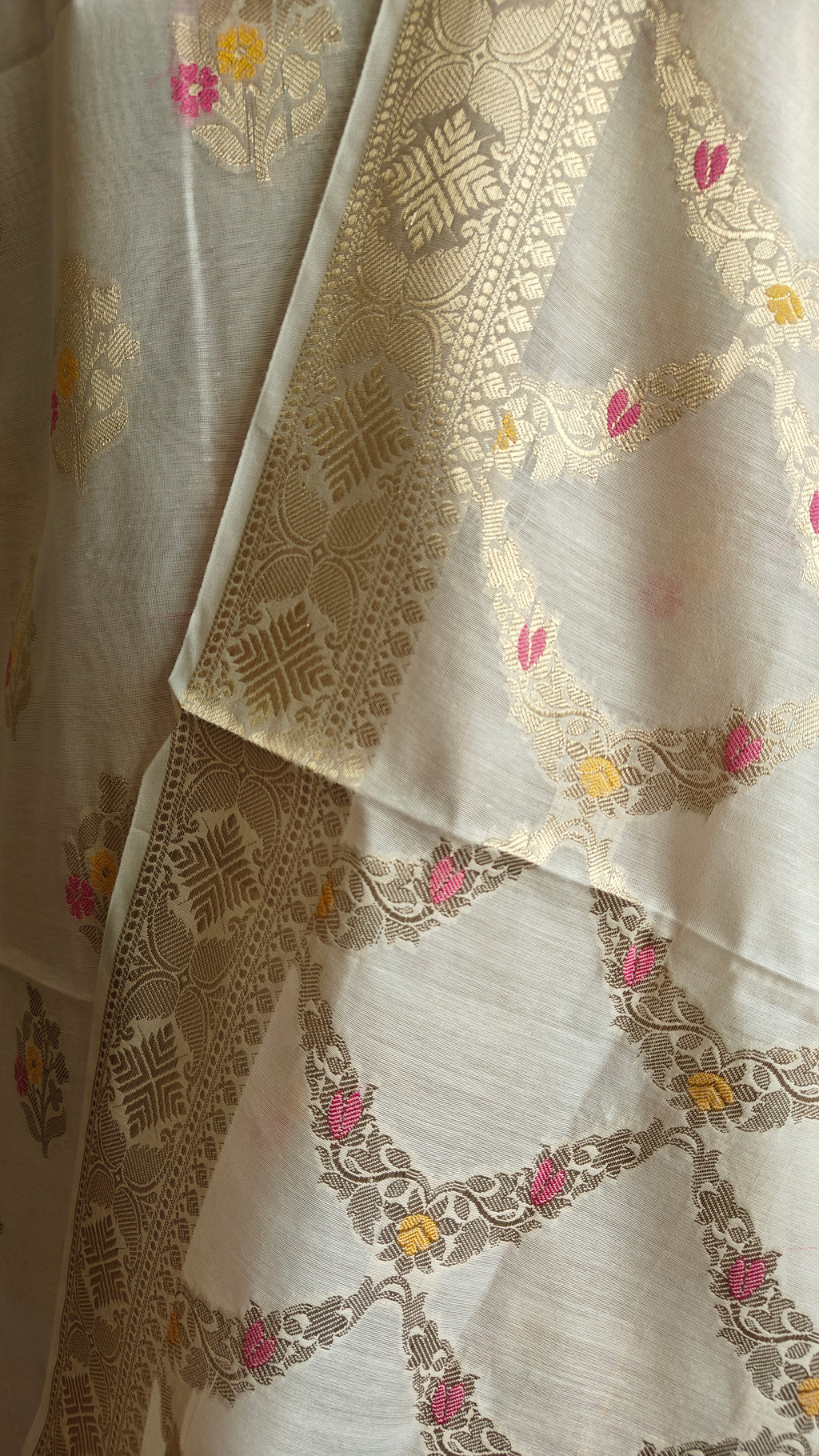 Pink Banarasi Suit with Ivory Contrast & Meenakari Jal Work Dupatta
