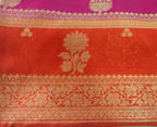 Orange & magenta pink Banarasi Silk Saree with Booti Work & Elegant Border