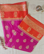 Orange & magenta pink Banarasi Silk Saree with Booti Work & Elegant Border