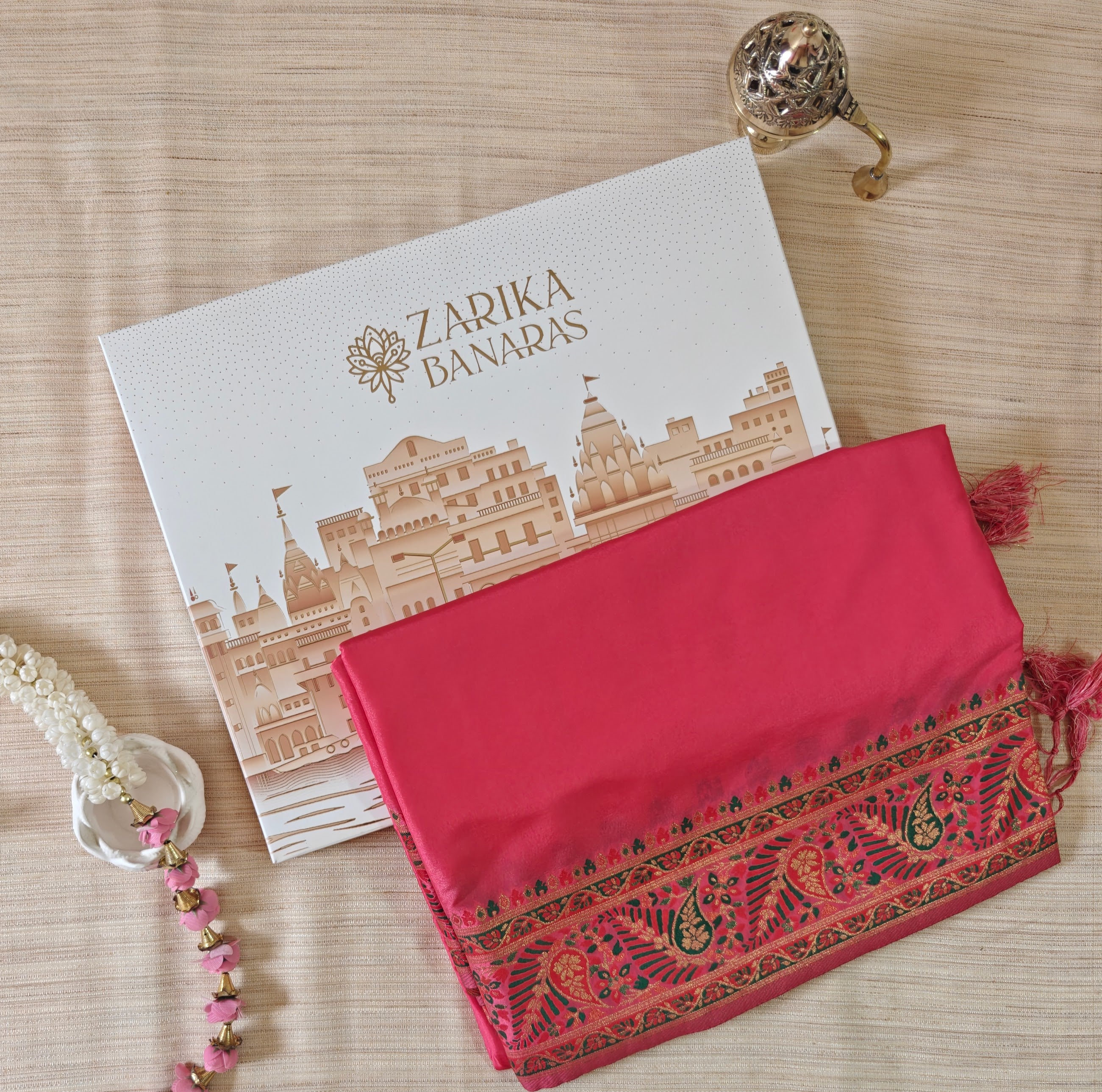 Raddish Banarasi Silk Saree with Pashmina Work Border & Elegant Pallu