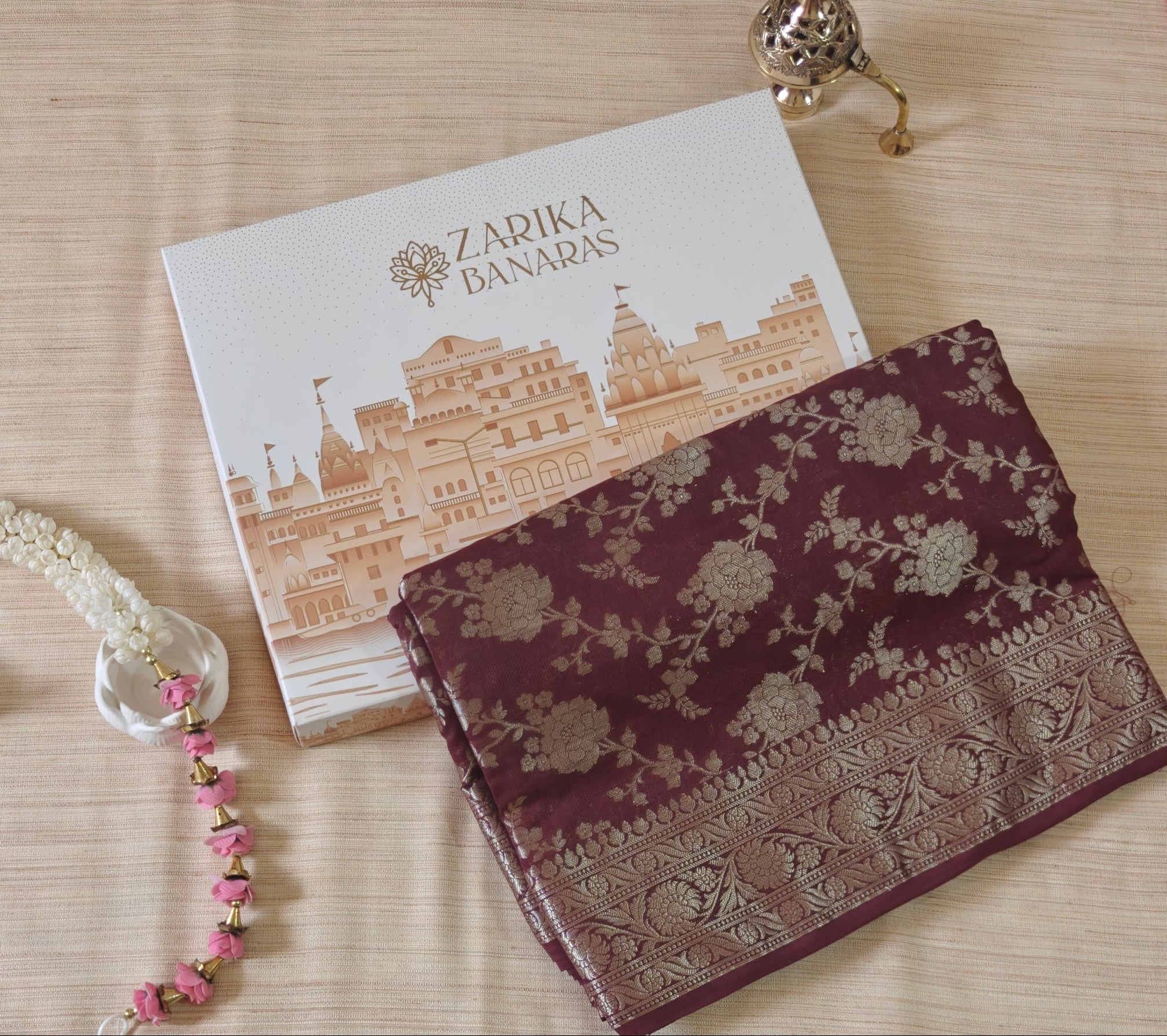Wine Georgette Saree with Banarasi floral Design Weave