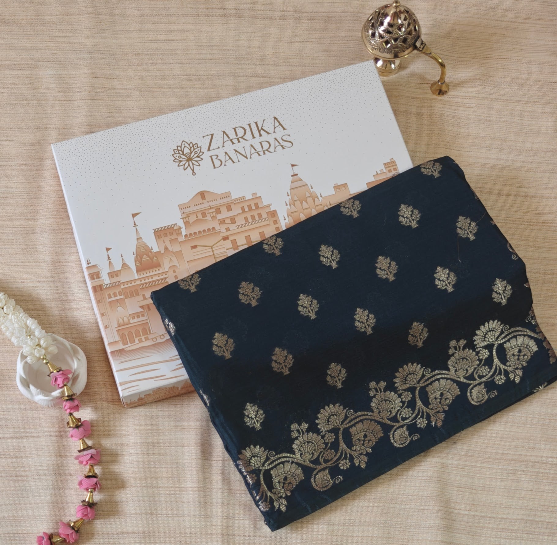 Dark Olive Banarasi Silk Saree with All-Over Booti & Unique Running Border