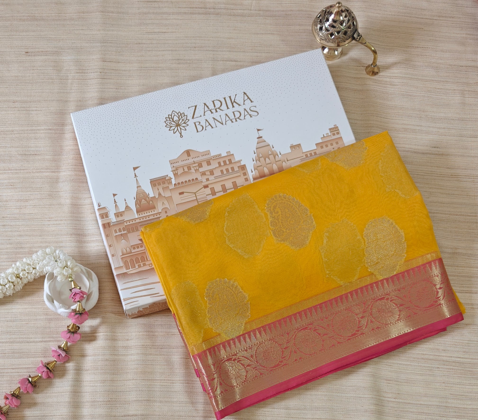 Yellow Organza Saree with Booti zari Work