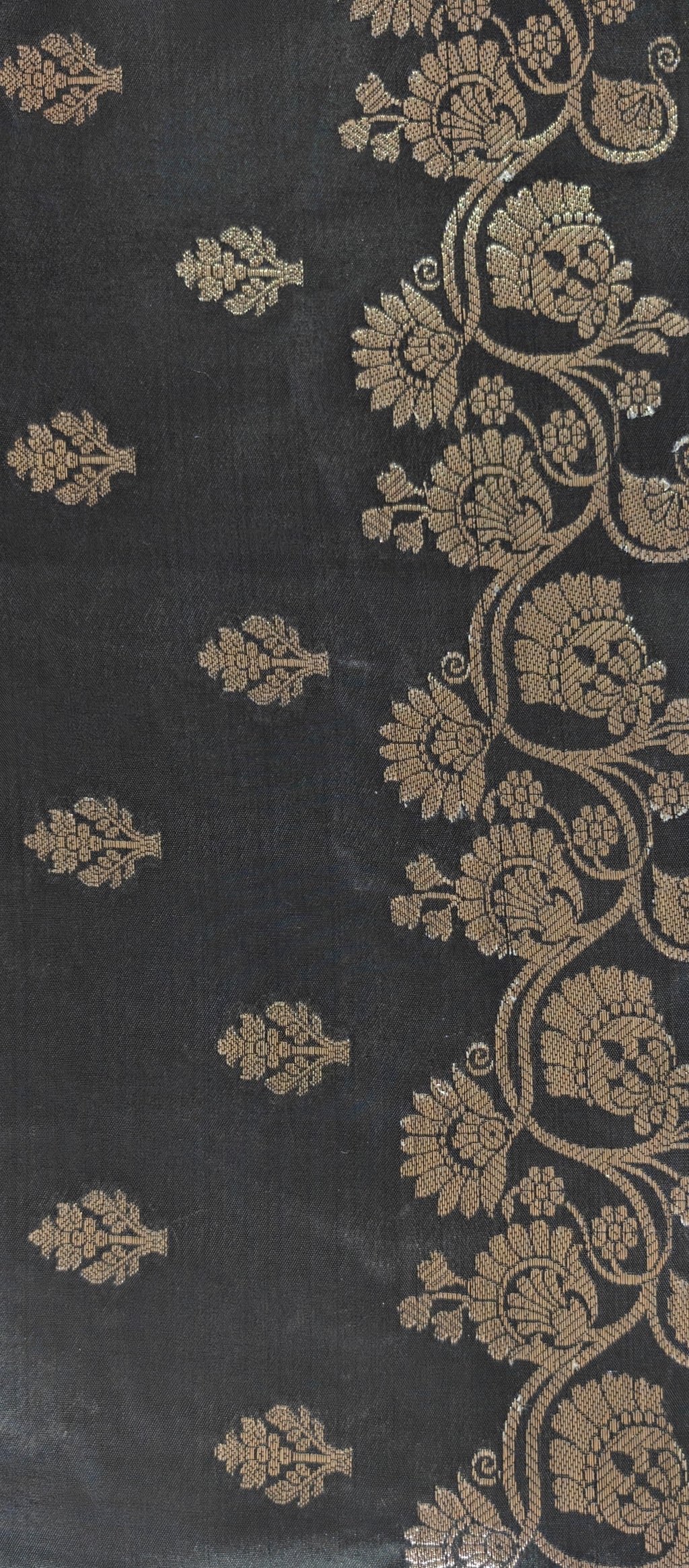 Charcoal Banarasi Silk Saree with All-Over Booti & Unique Running Border