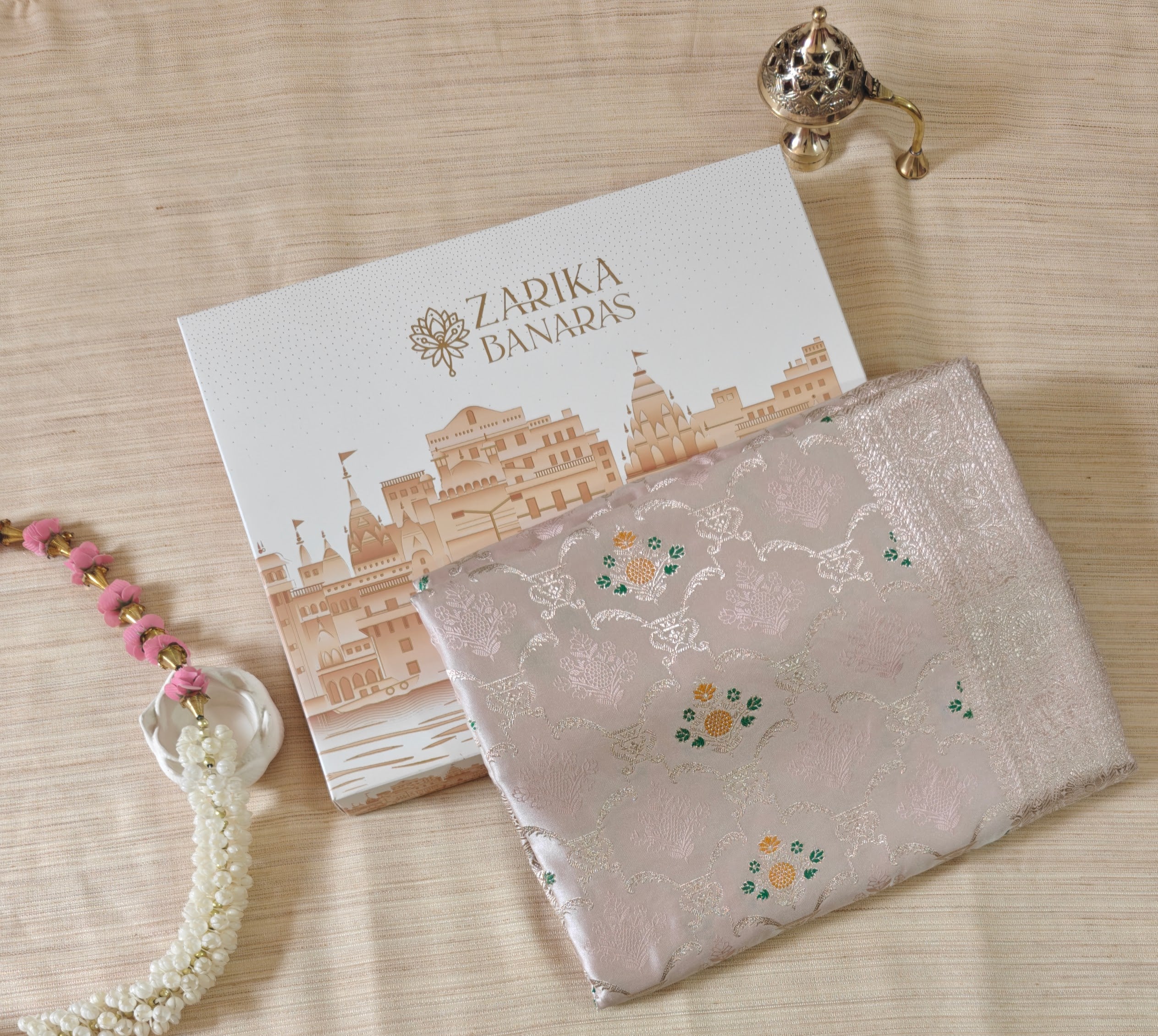 Pastel Katan Silk Tanchoi Saree with Zari Meenakari