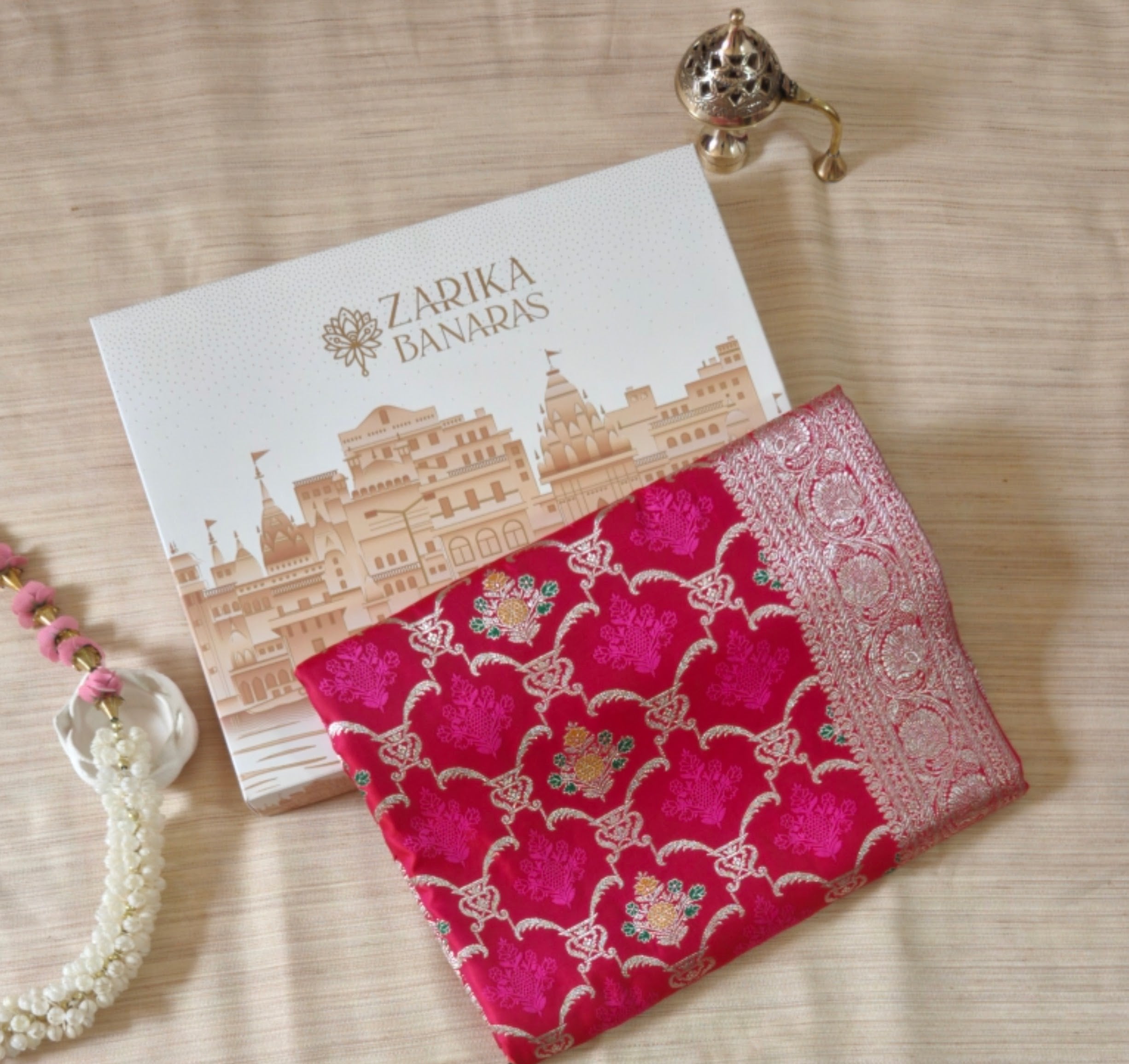 Pink Katan Silk Tanchoi Saree with Zari Meenakari