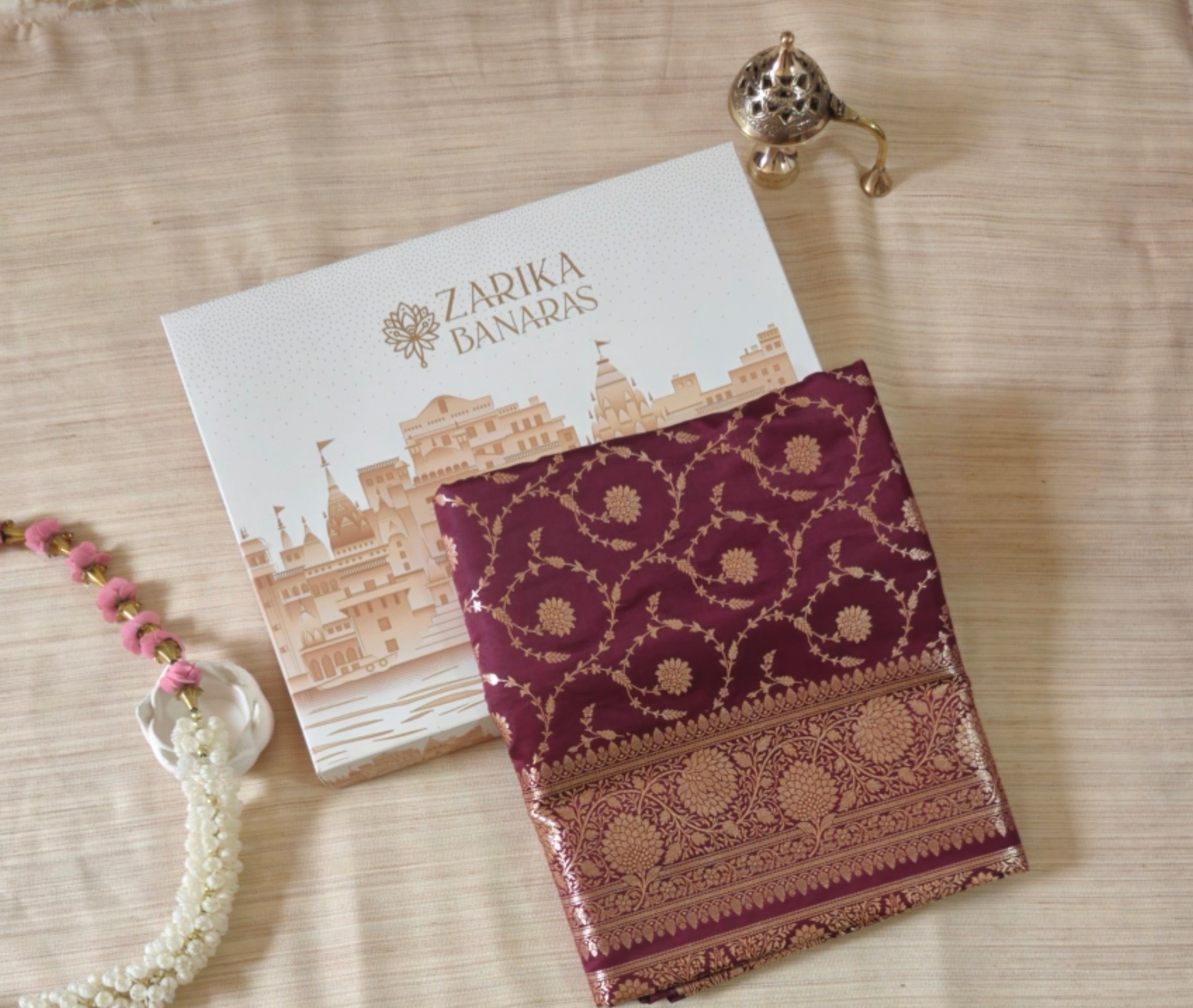 Maroon Silk Saree with overall Zari jaal