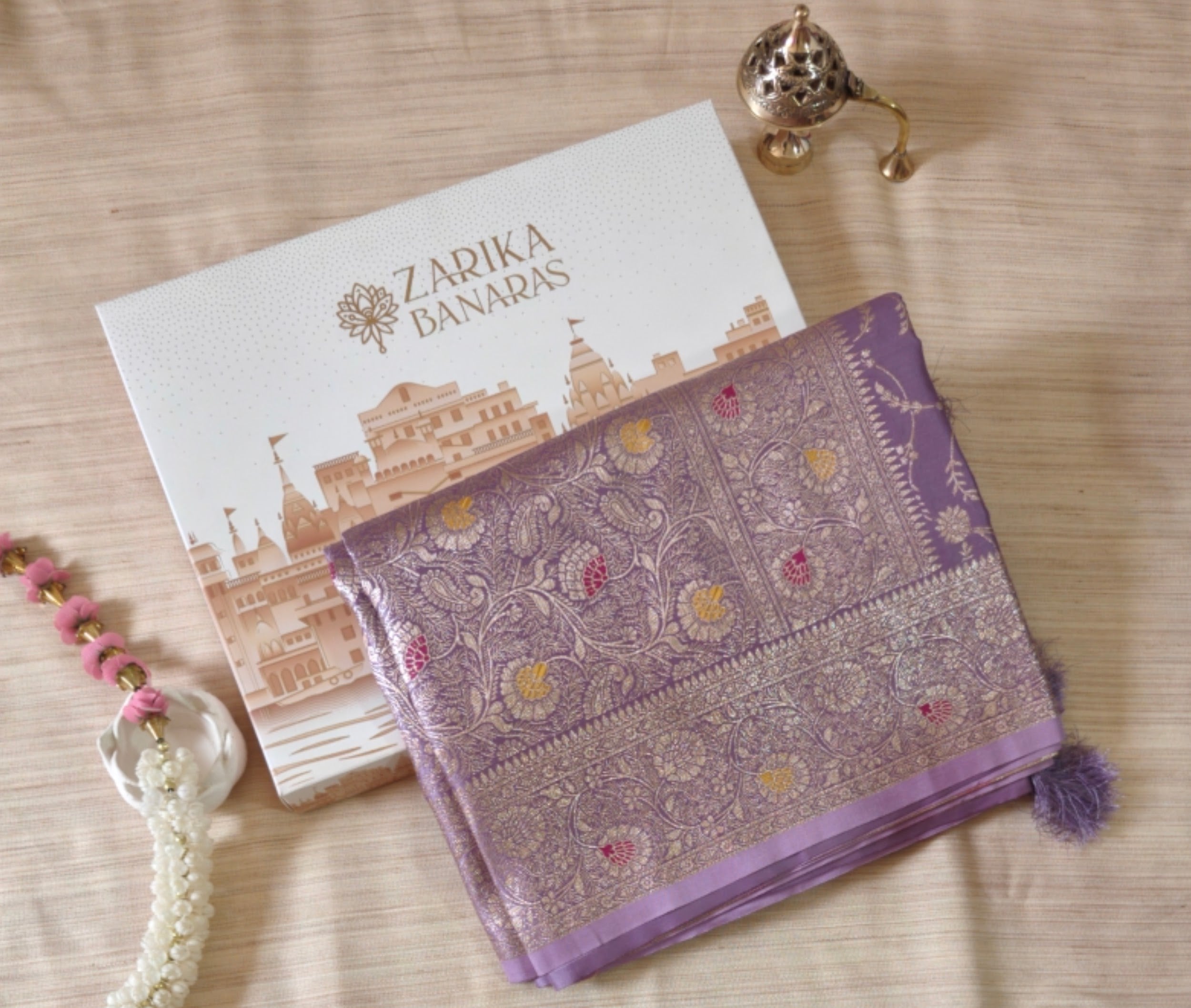 Lavender Banarasi Silk saree with Meenakari Floral Jaal