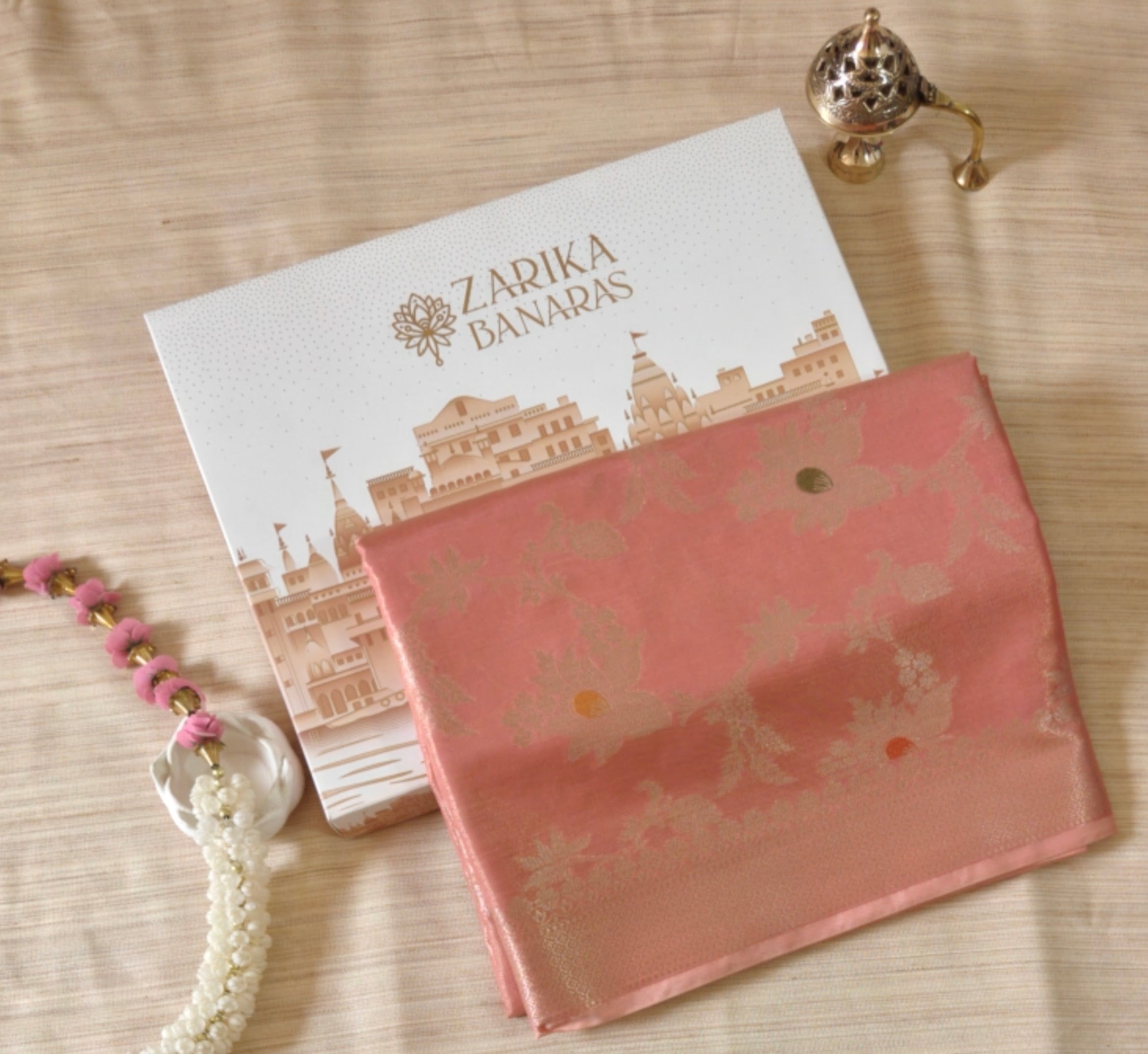 Elegant Orange Shimmer Tissue Saree with Meenakari Floral Jaal