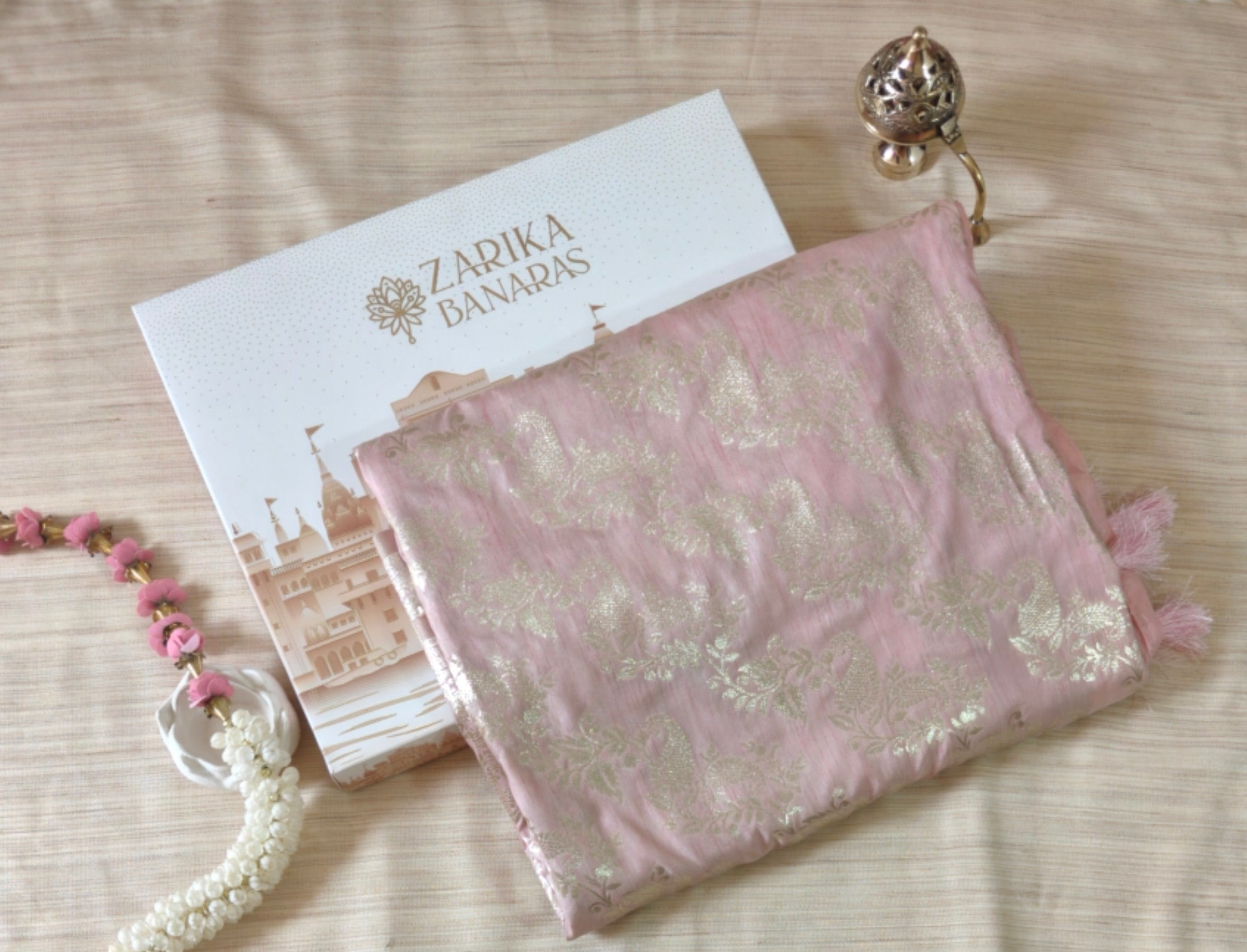 Pink Silk Saree with Banarasi Zari Weave & Booti Blouse