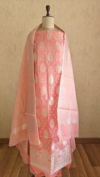 Coral Pink Banarasi Linen Suit
