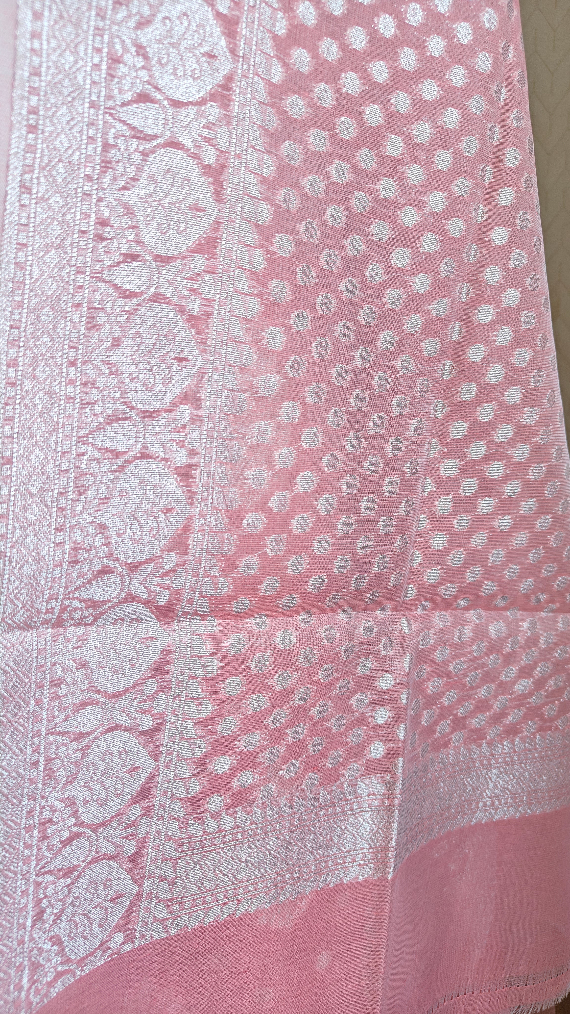 Coral Pink Banarasi Linen Suit