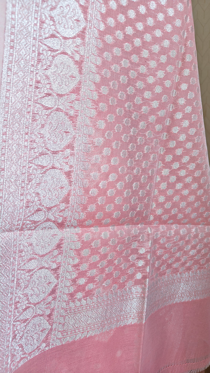 Coral Pink Banarasi Linen Suit