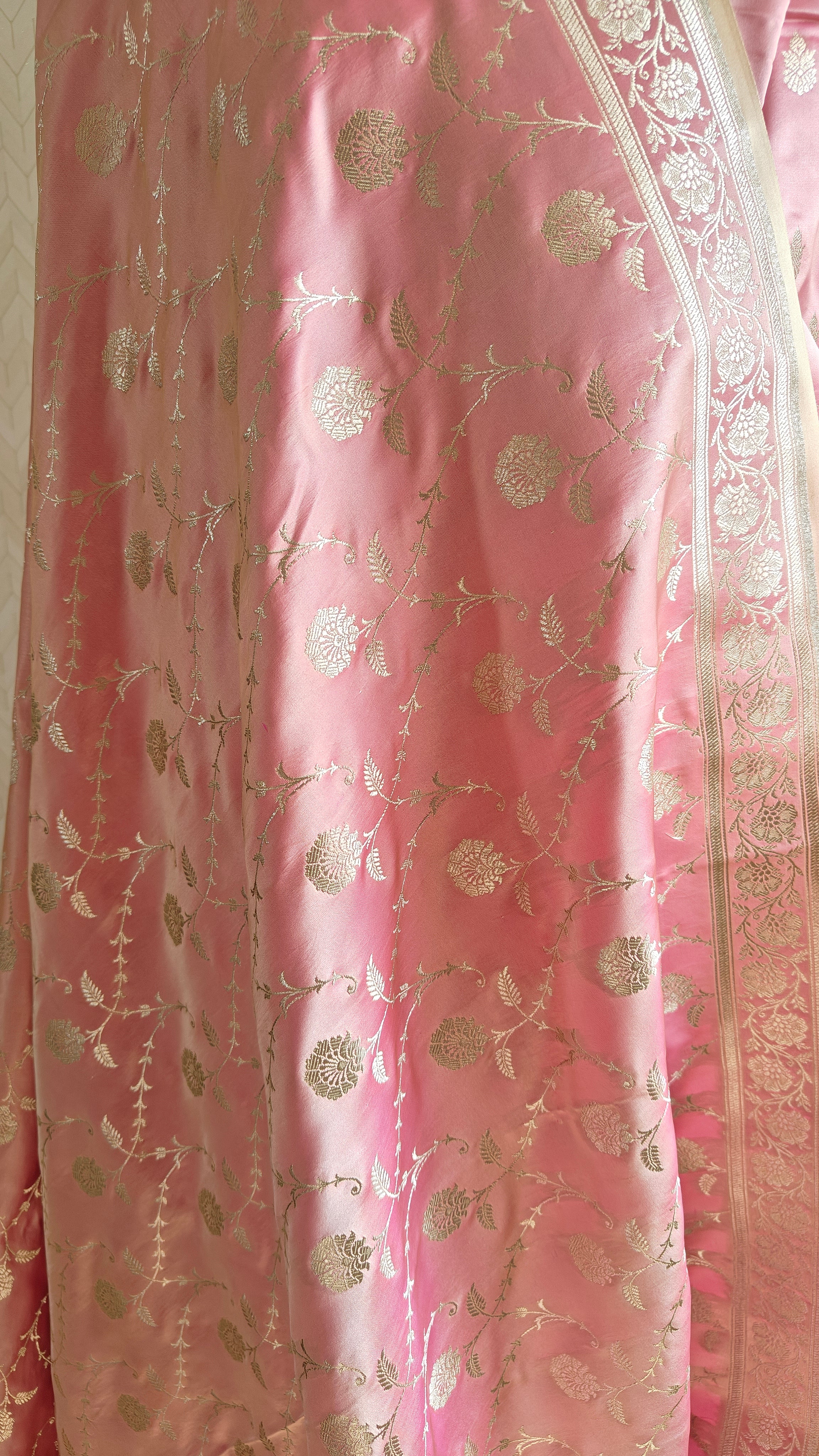 Premium Pastel Pink Katan Silk Suit with Booti Work