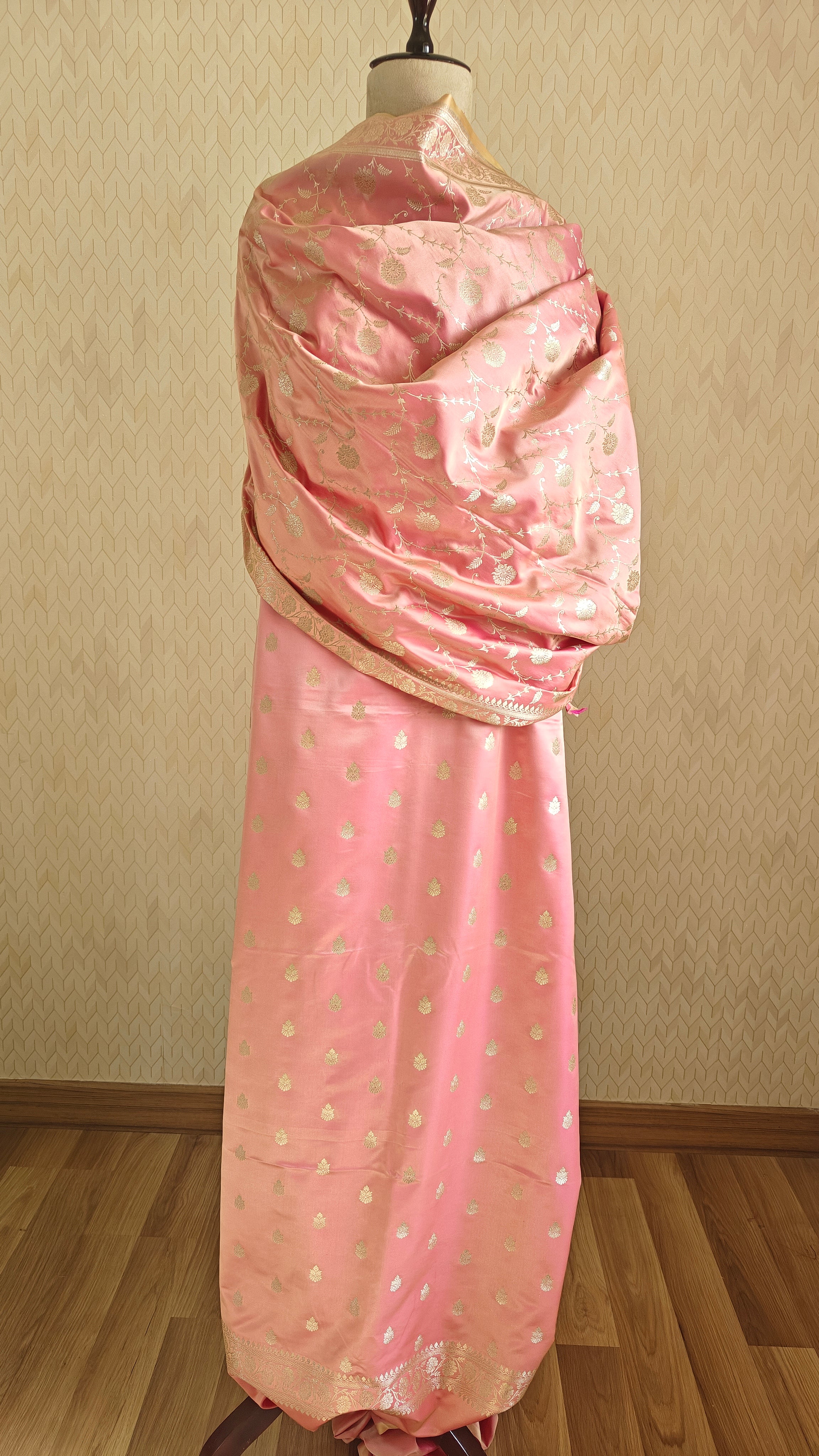 Premium Pastel Pink Katan Silk Suit with Booti Work