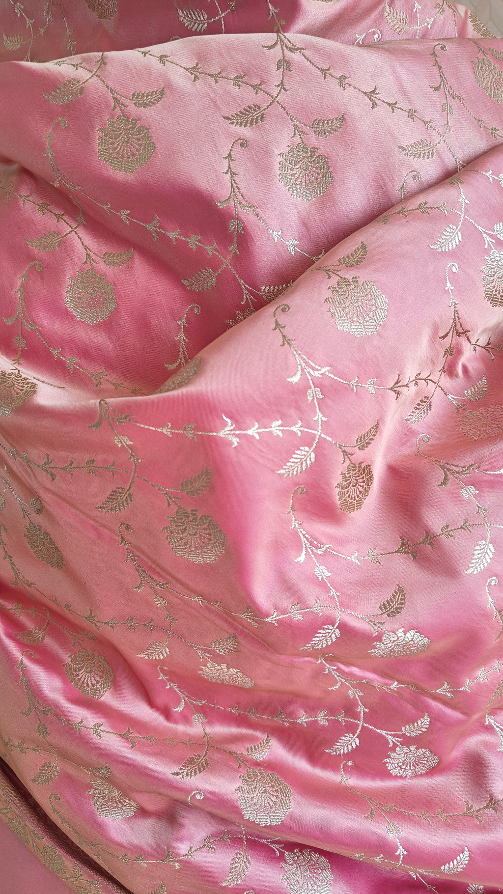 Premium Pastel Pink Katan Silk Suit with Booti Work