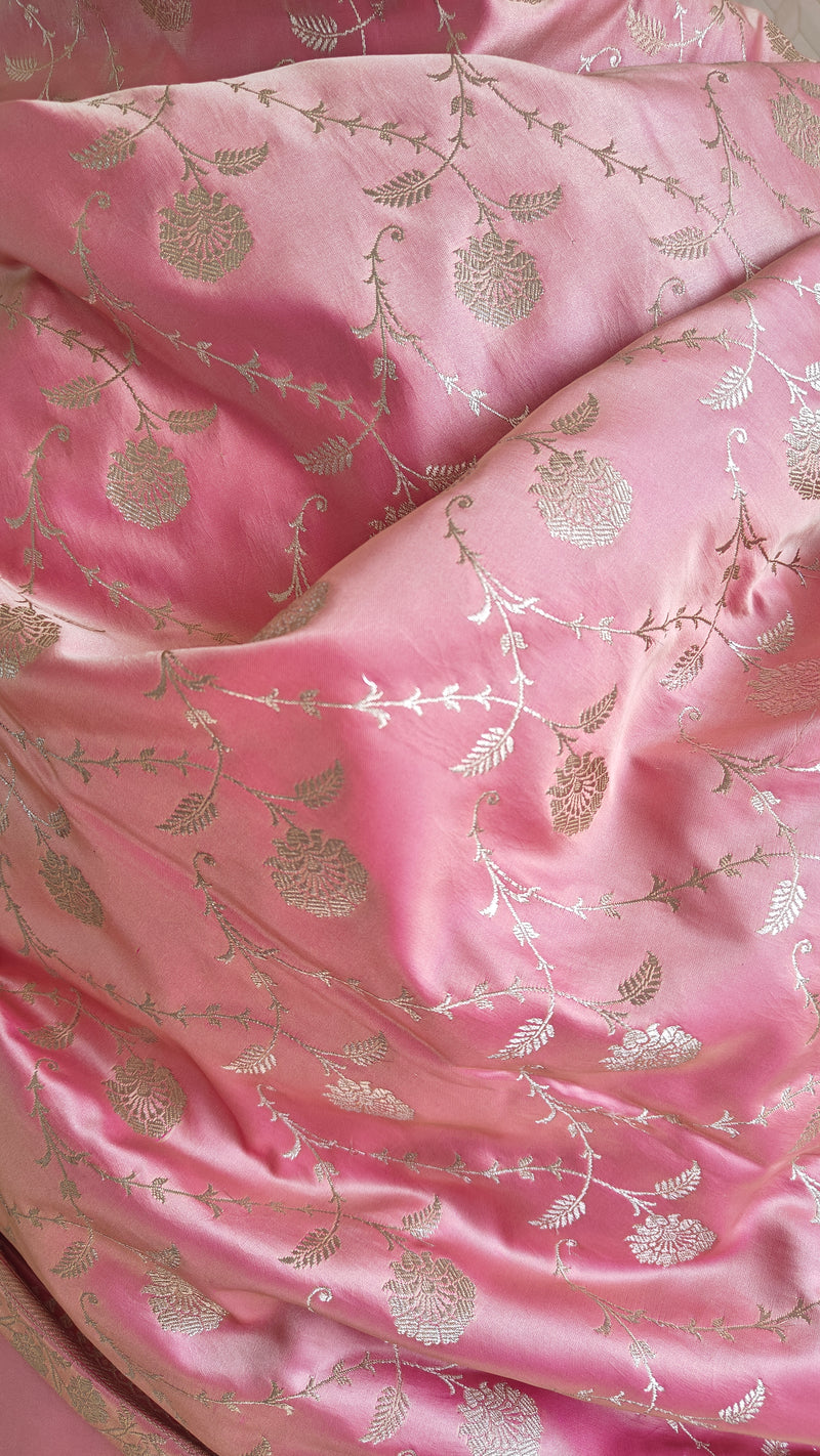 Premium Pastel Pink Katan Silk Suit with Booti Work