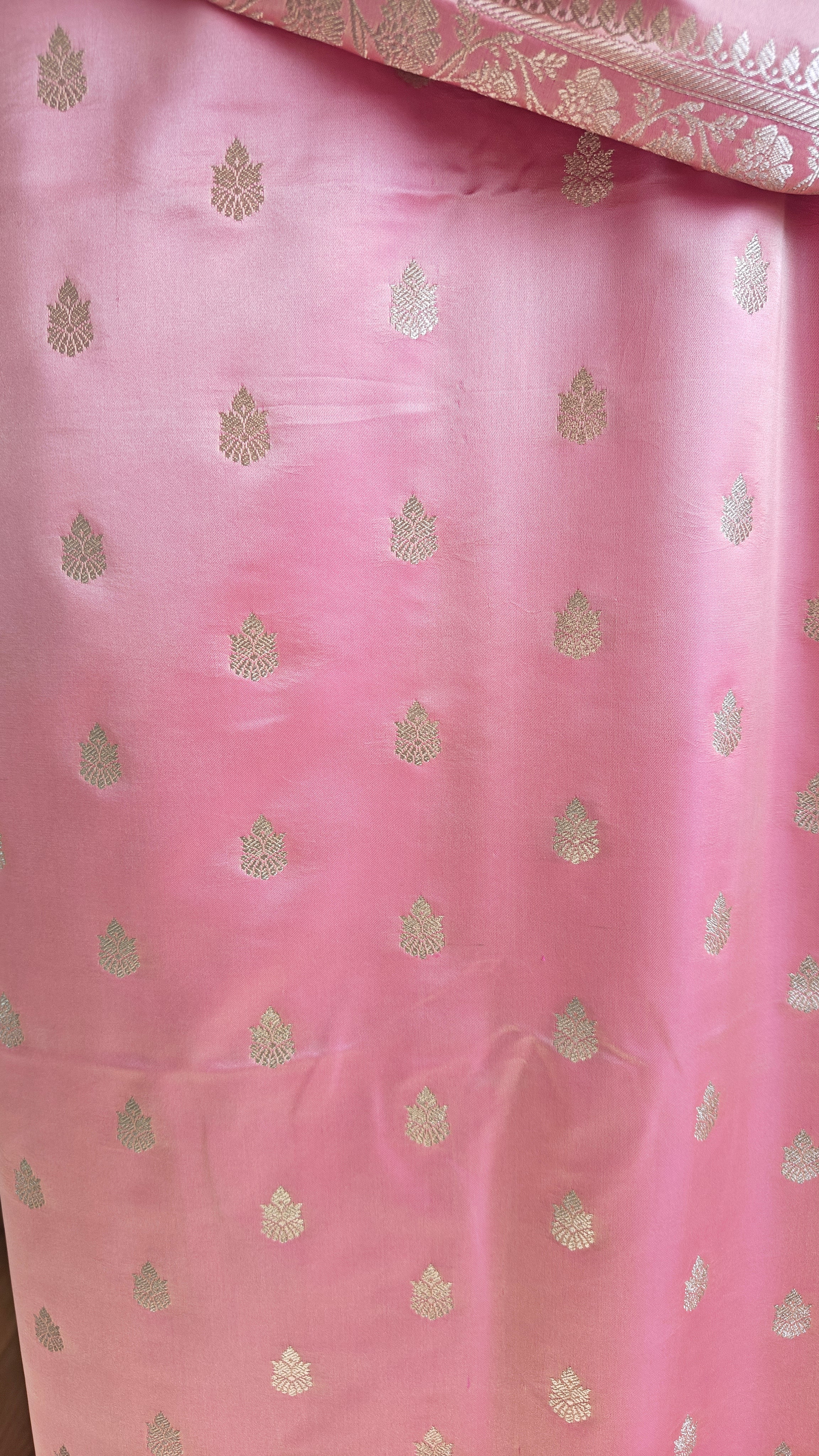 Premium Pastel Pink Katan Silk Suit with Booti Work