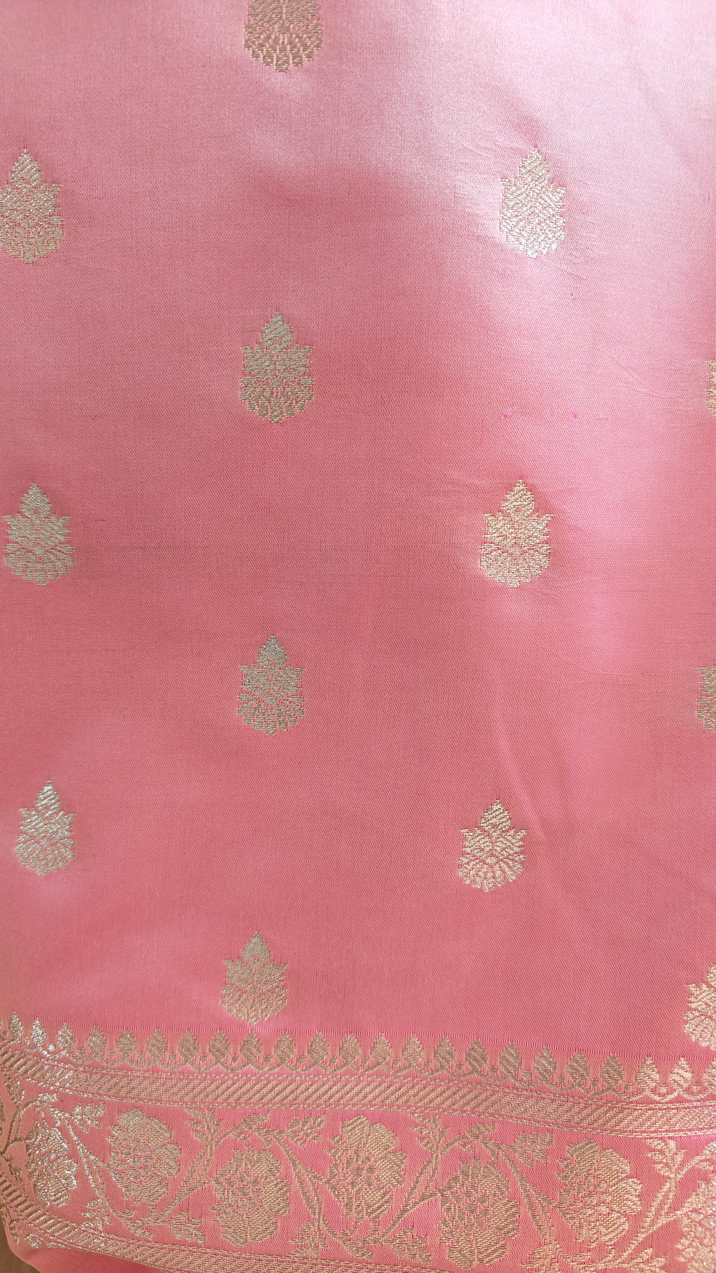 Premium Pastel Pink Katan Silk Suit with Booti Work