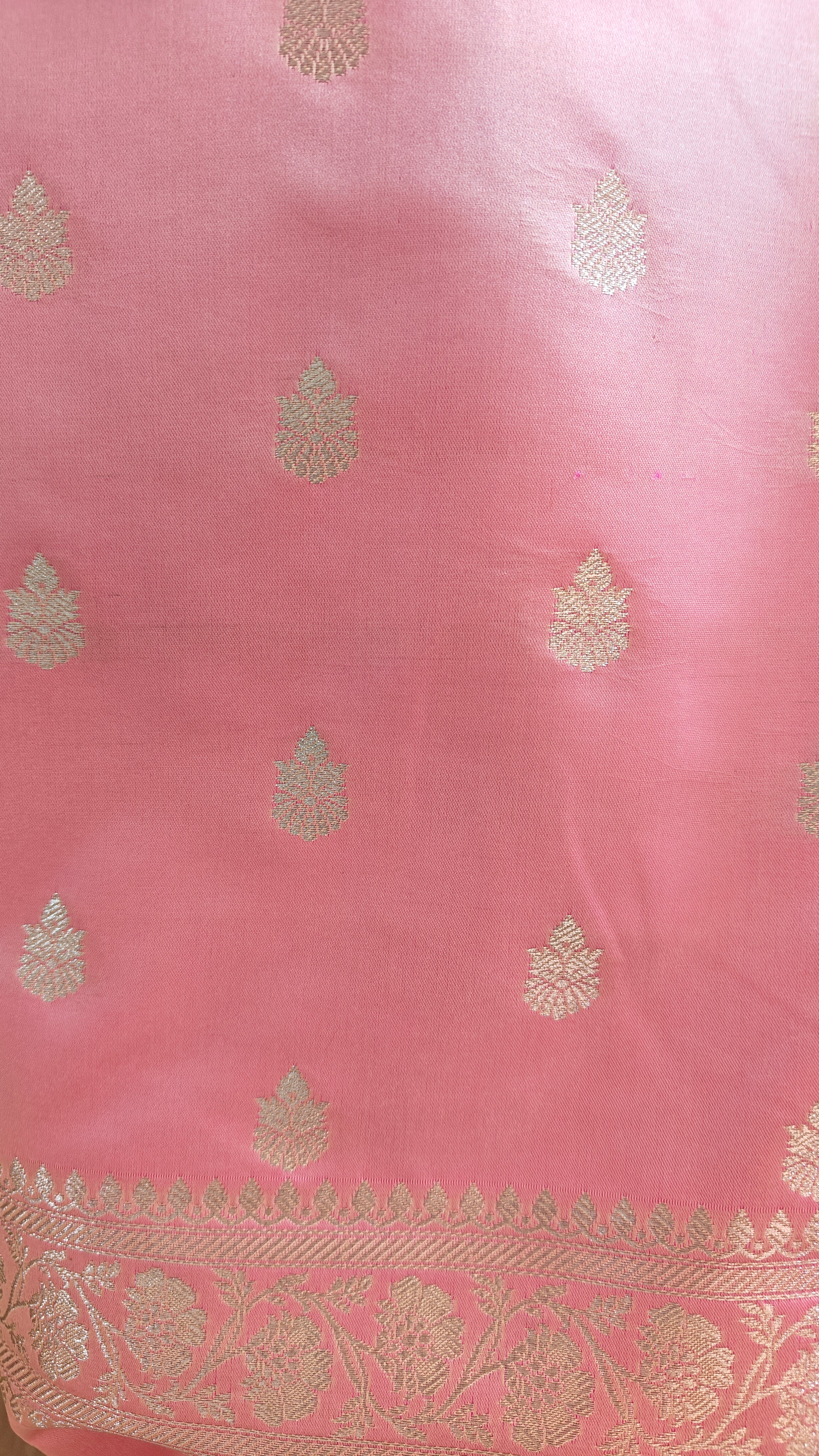 Premium Pastel Pink Katan Silk Suit with Booti Work