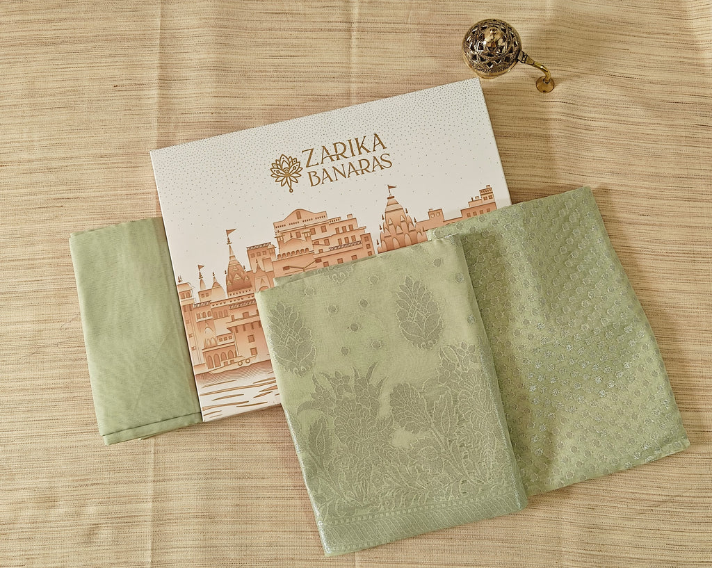 Pista Green Banarasi Linen Suit