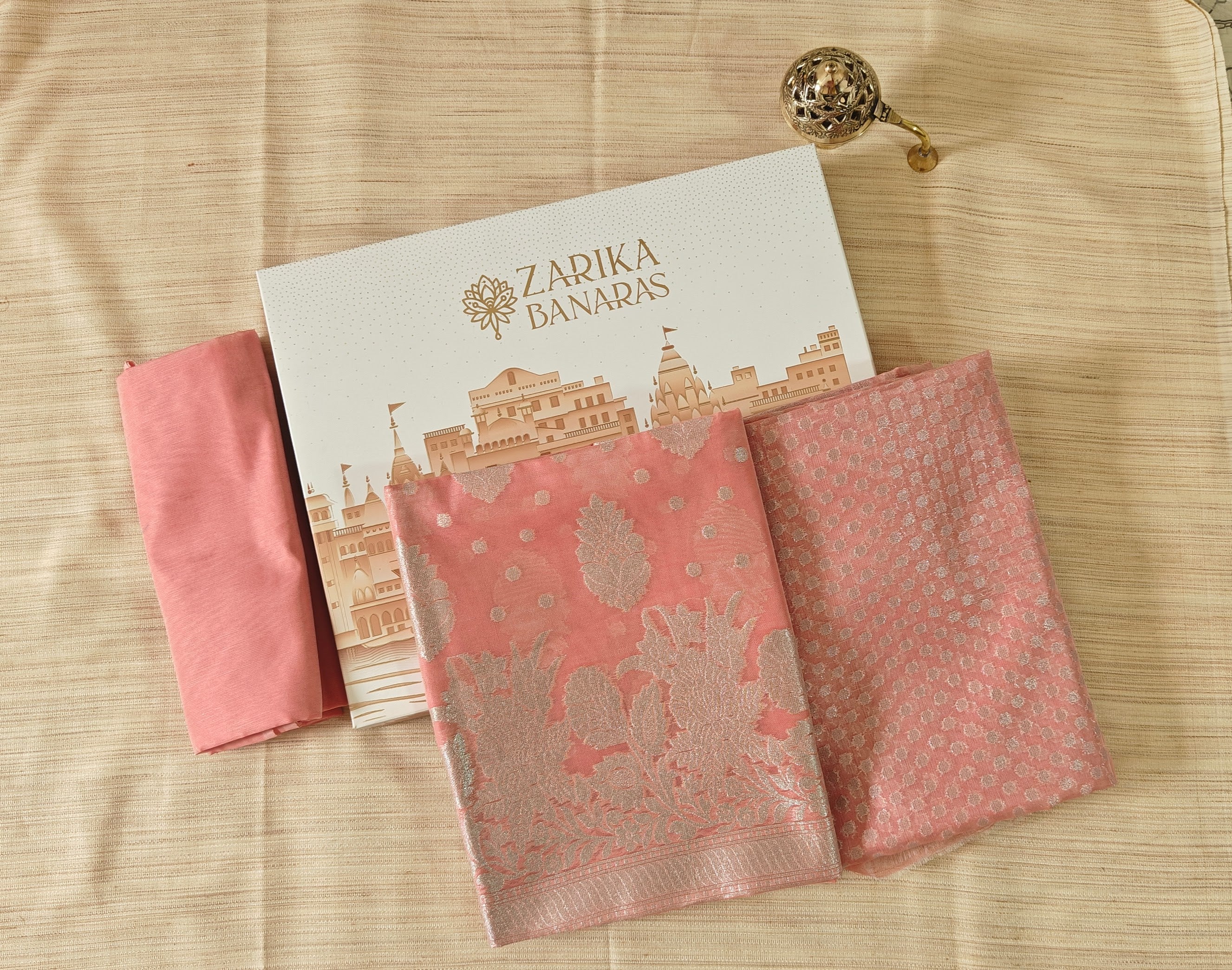 Coral Pink Banarasi Linen Suit