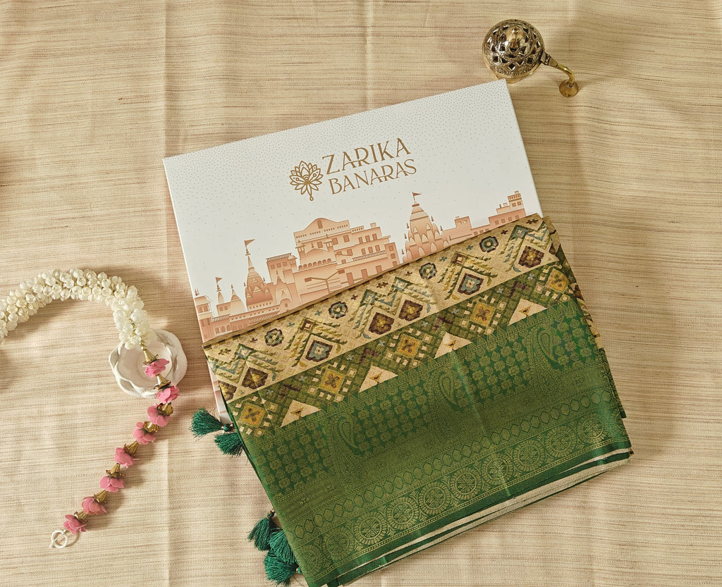 Green Cream Tissue Shimmer Saree