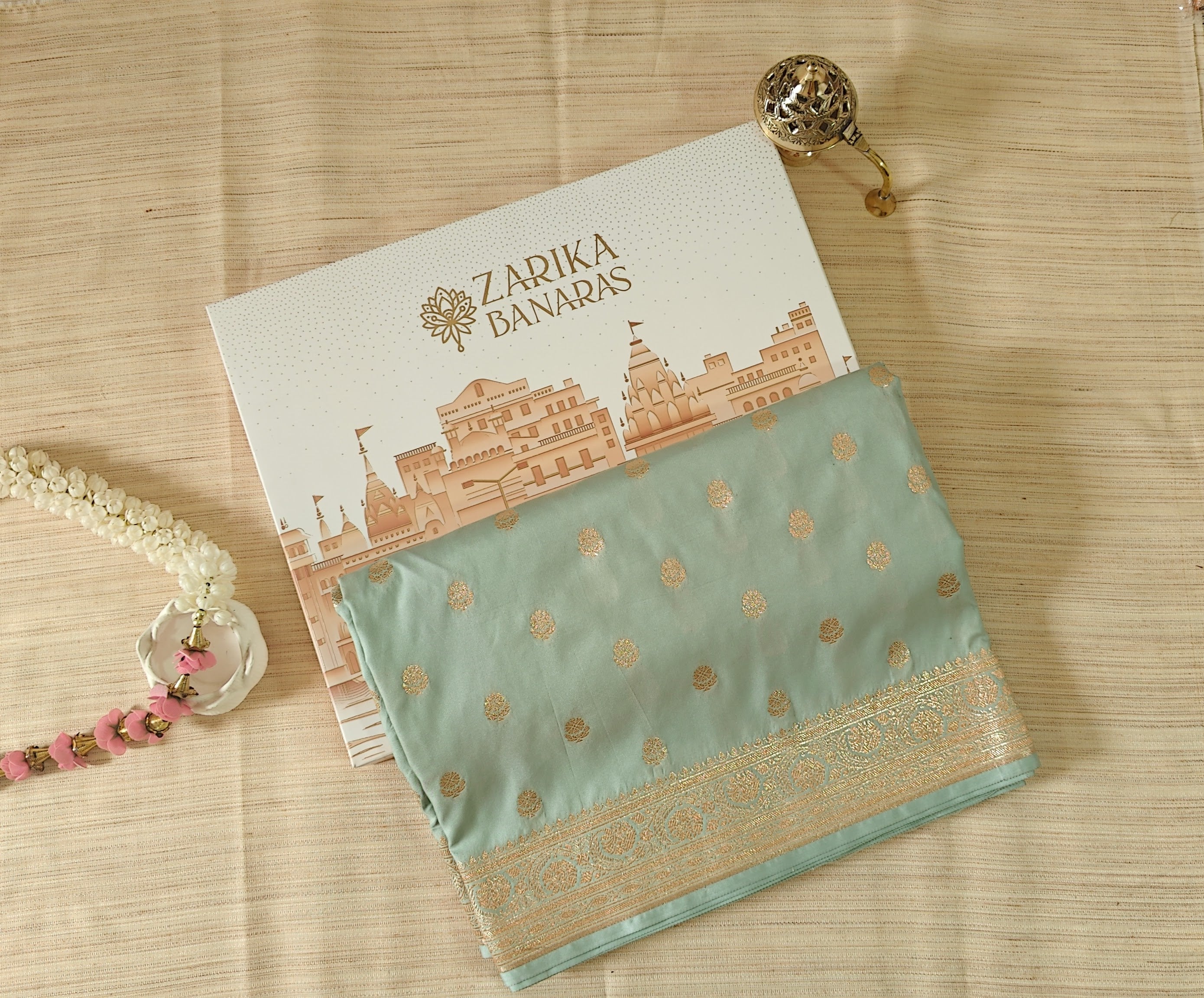 Pastel Green Saree with Delicate Booti