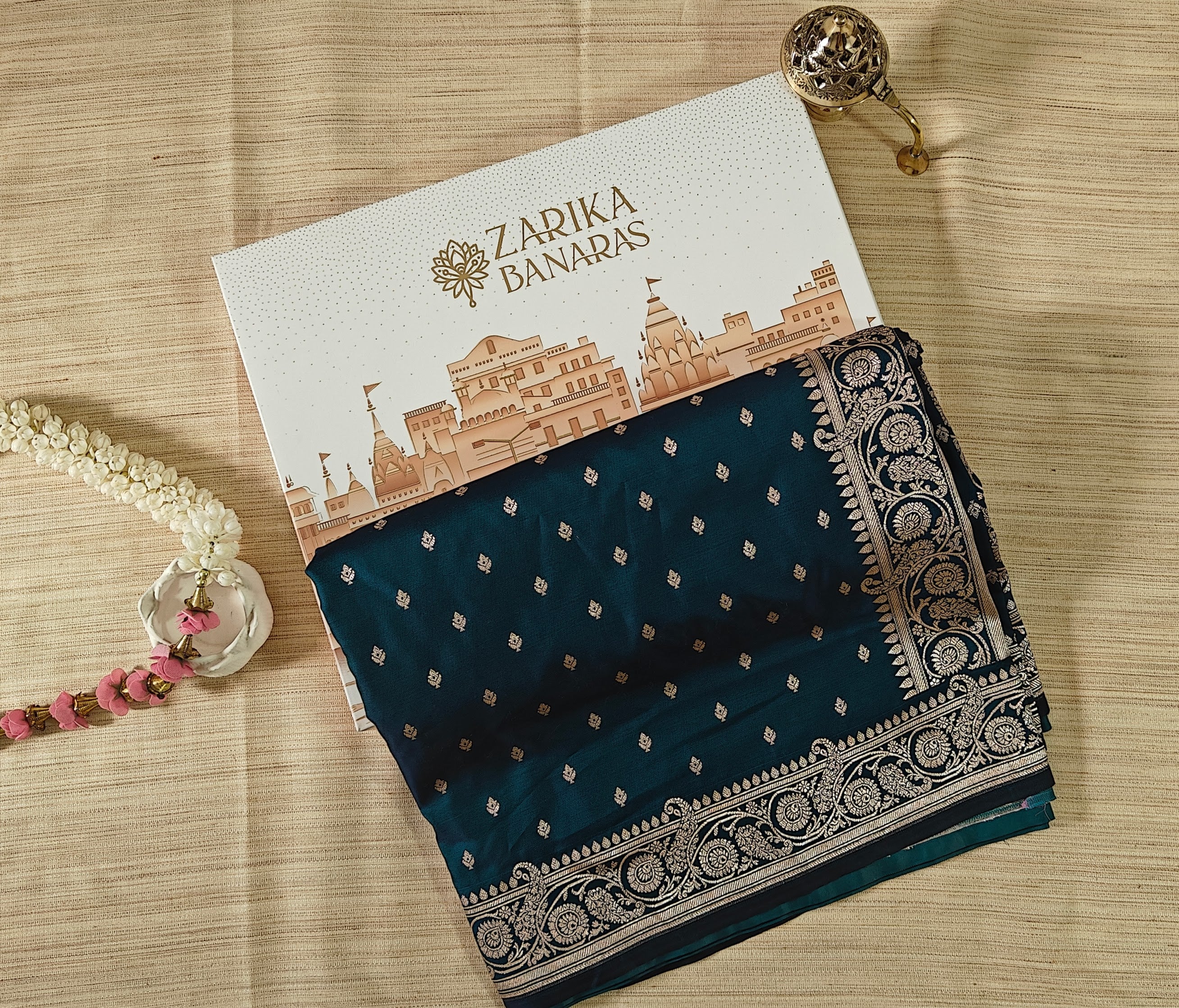 Peacock Blue Silk Saree with Delicate Booti