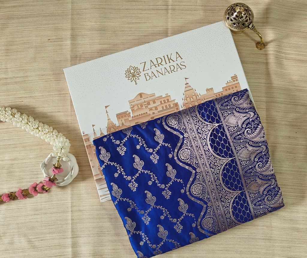 Blue Silk Saree with beautiful jaal zari