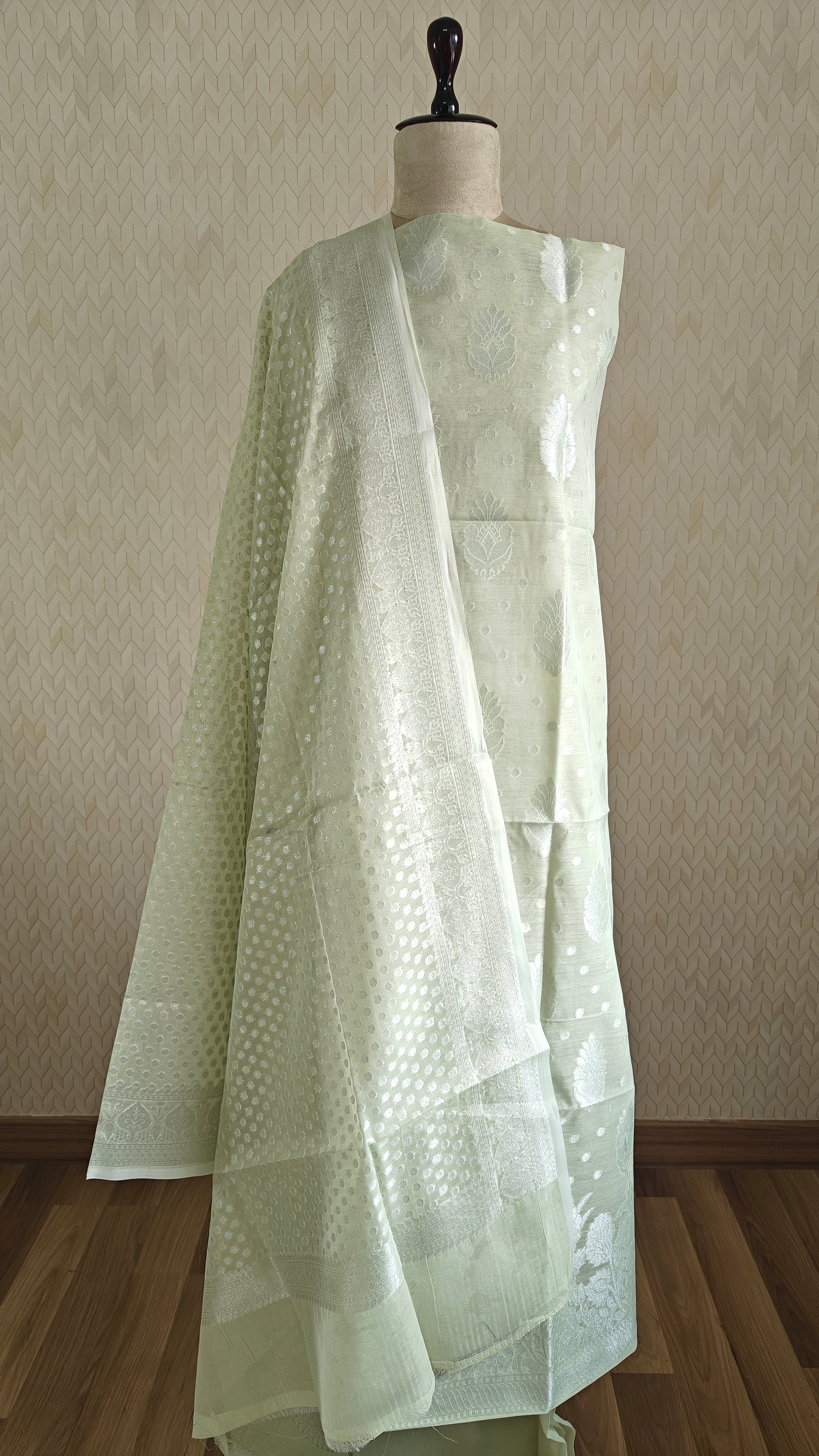Pista Green Banarasi Linen Suit