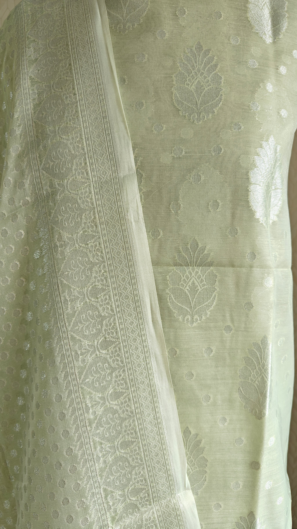 Pista Green Banarasi Linen Suit