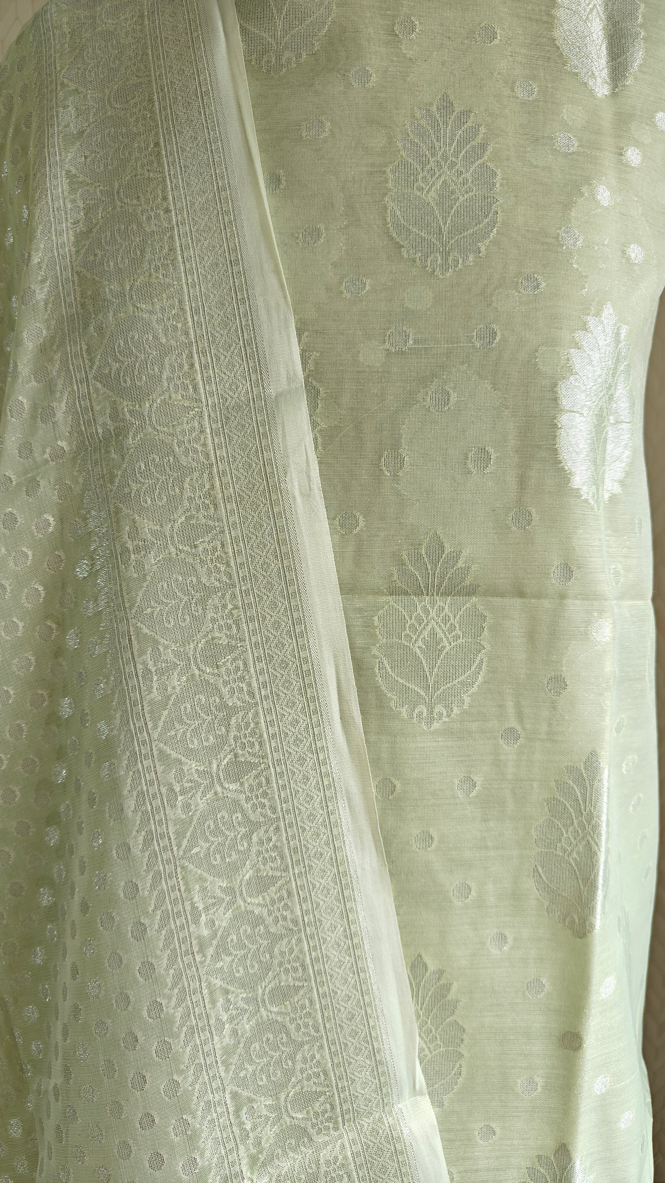 Pista Green Banarasi Linen Suit