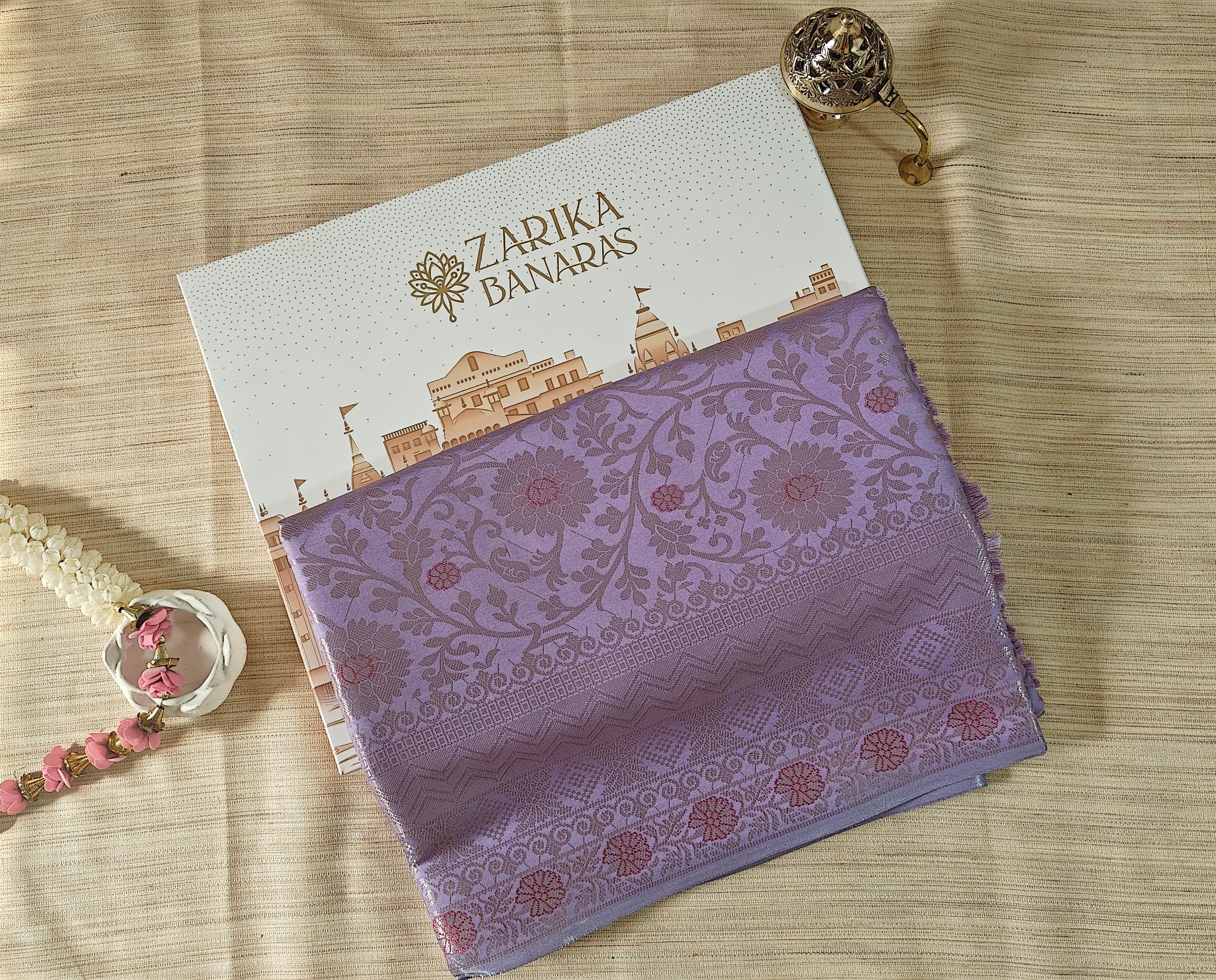 Lavender Banarasi Silk saree with Meenakari Floral Jaal