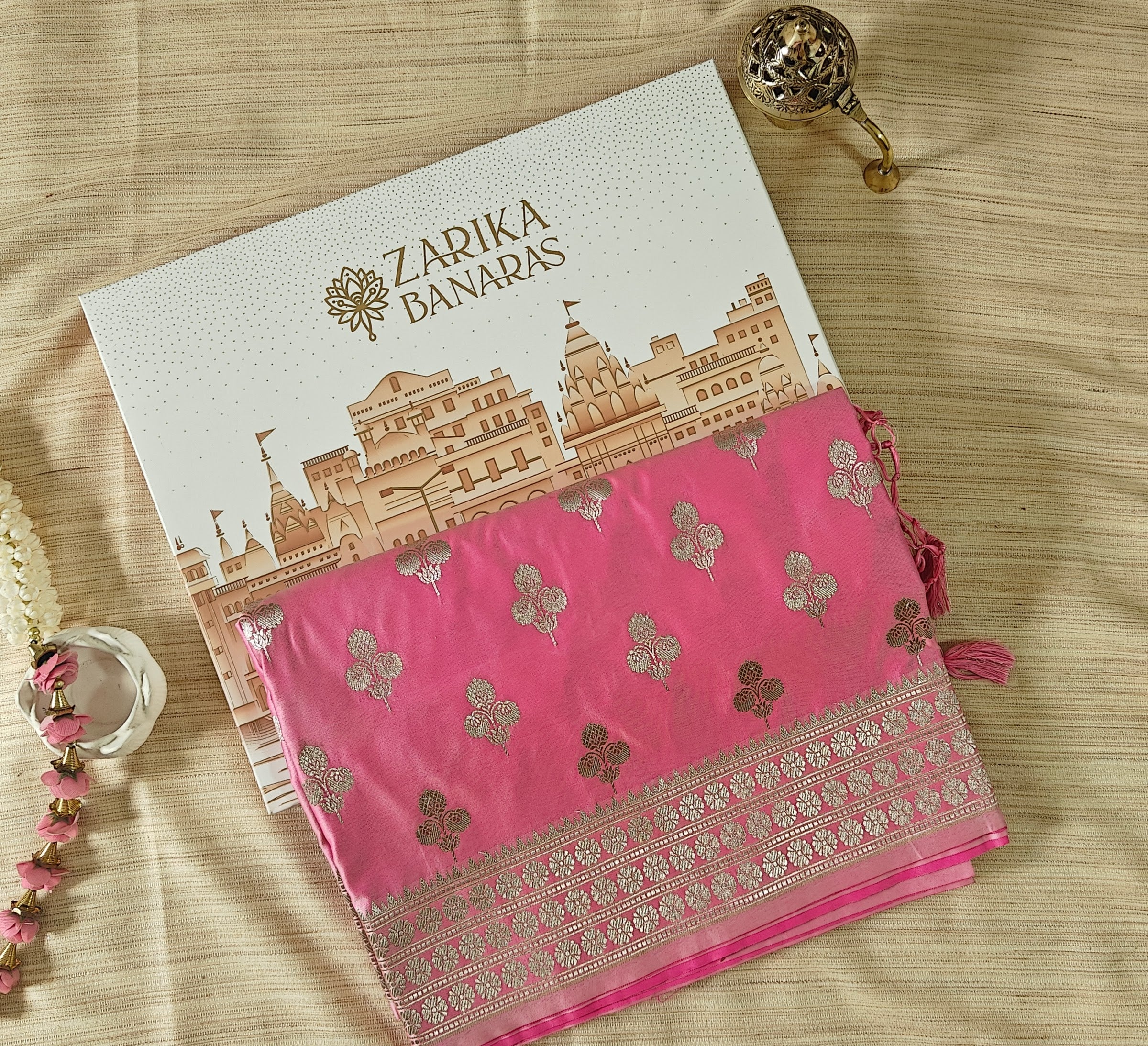 Pastel Light Pink Saree with Silver Zari Booti & Designer Border