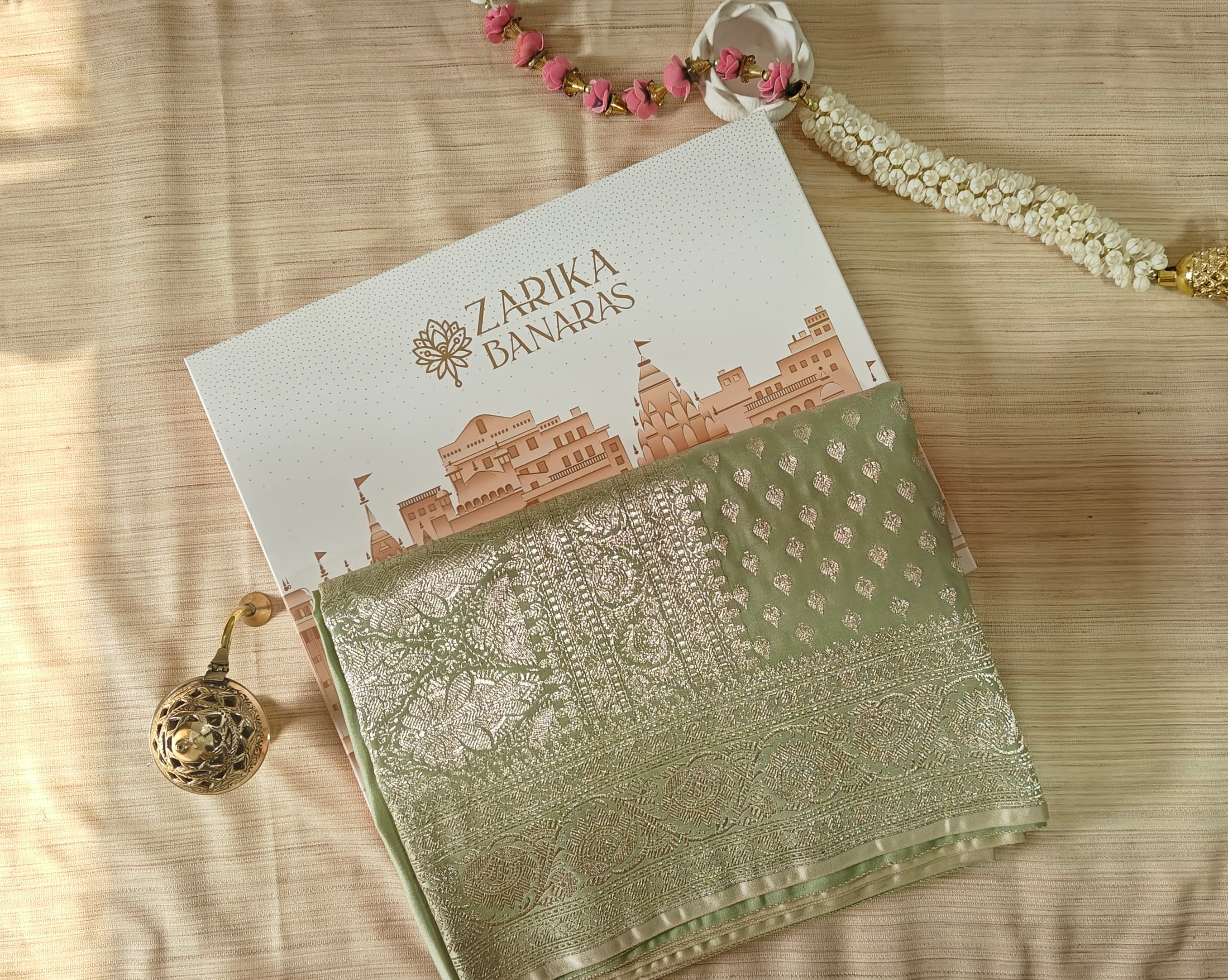 Pastel Green Saree with silver Zari Booti Work