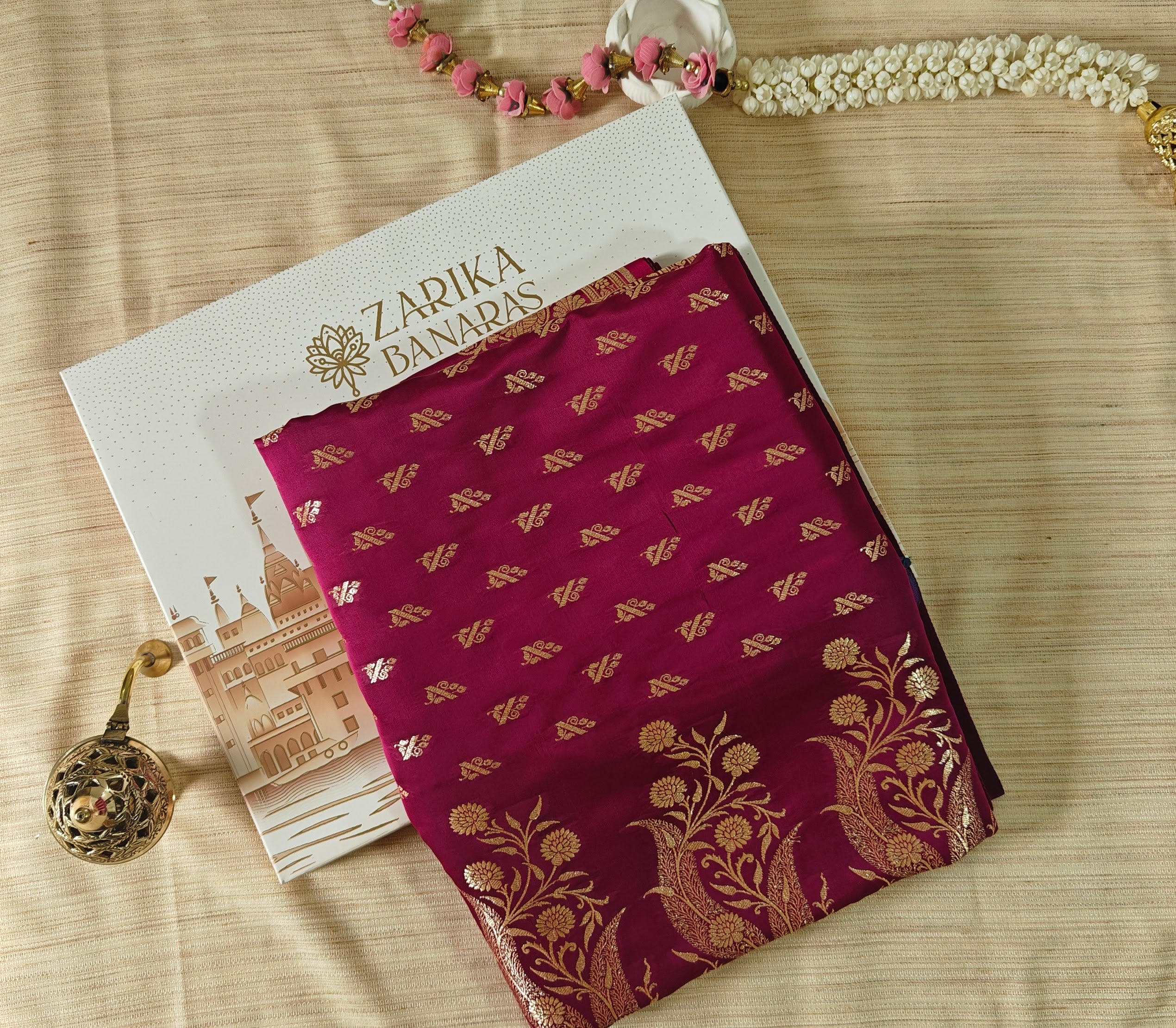 Rani pink Silk Saree with Delicate Booti Work