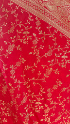 Red Georgette Saree with All-Over Zari Jaal Work & Elegant Border