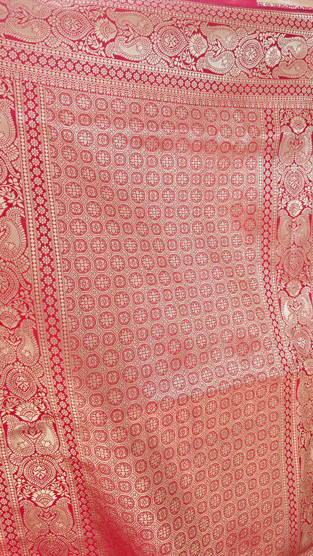 Red Georgette Saree with All-Over Zari Jaal Work & Elegant Border