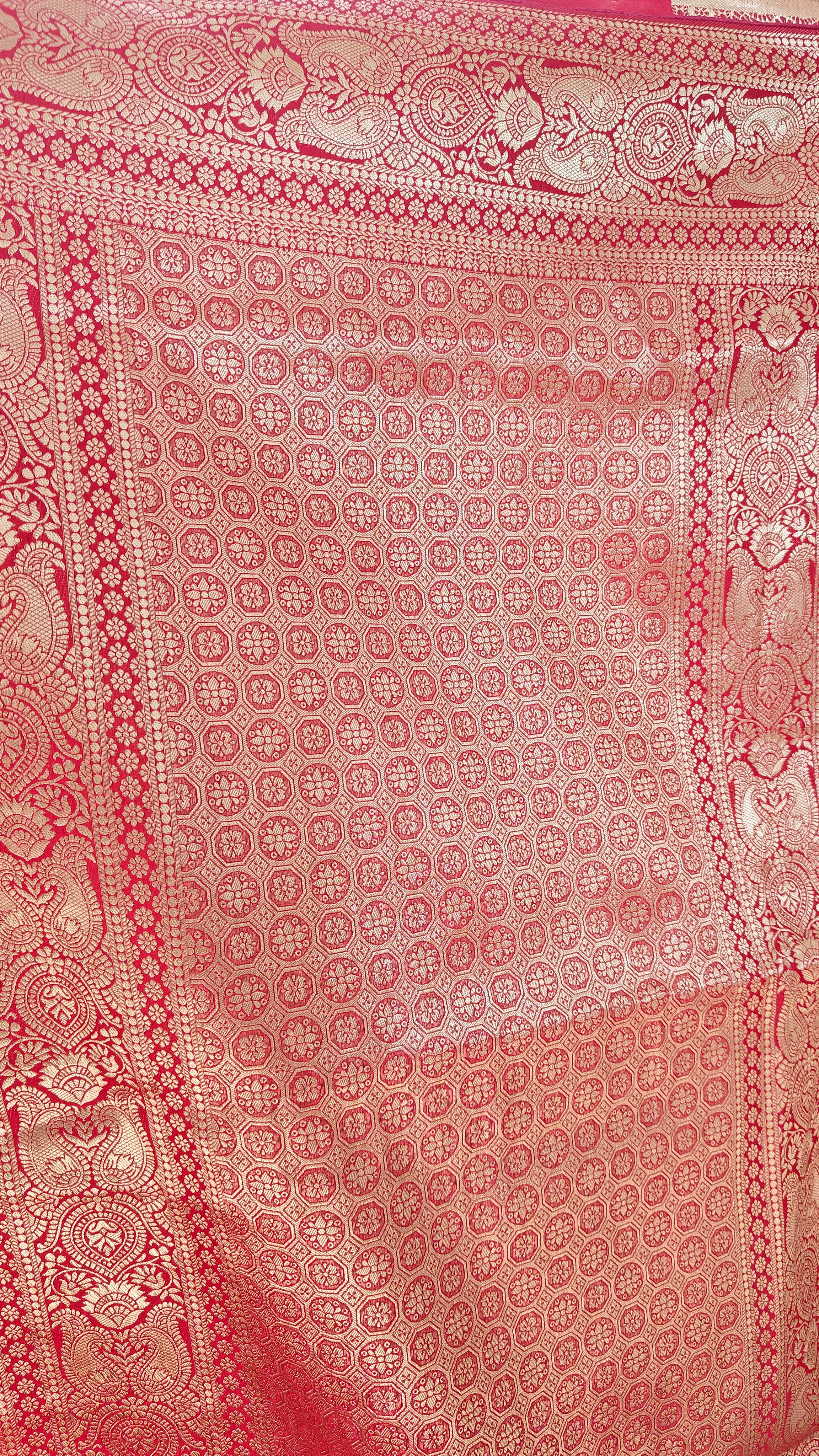 Red Georgette Saree with All-Over Zari Jaal Work & Elegant Border